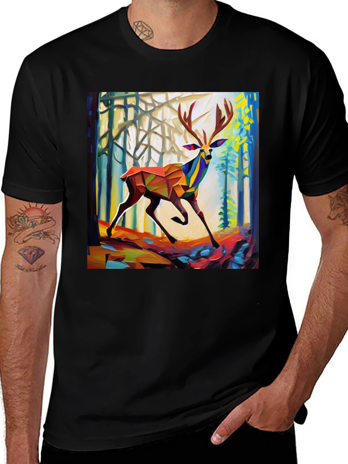 Abstract Geometric Deer Forest Graphic Tee
