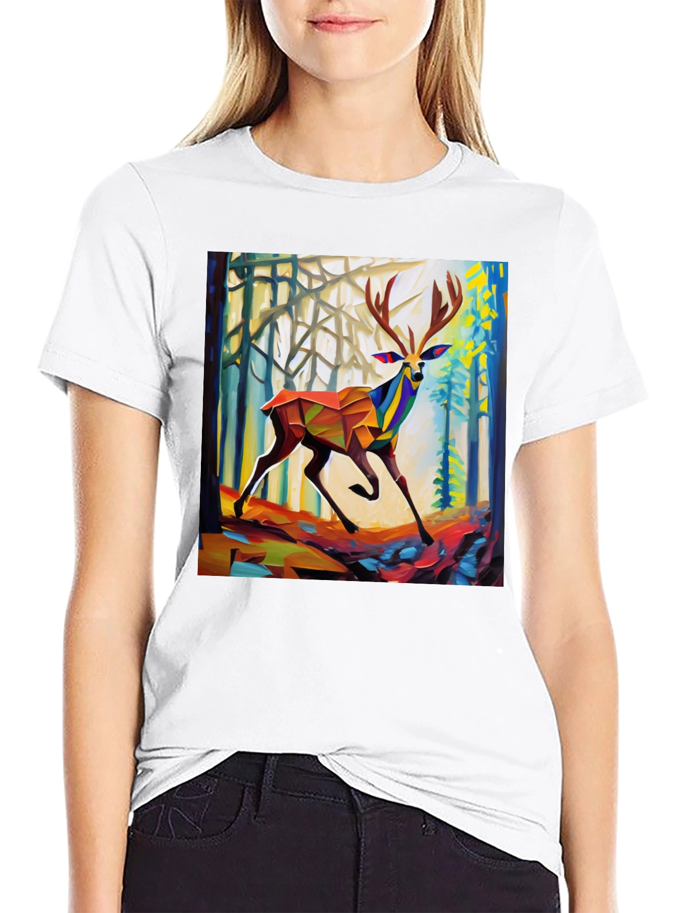 Abstract Geometric Deer Forest Graphic Tee