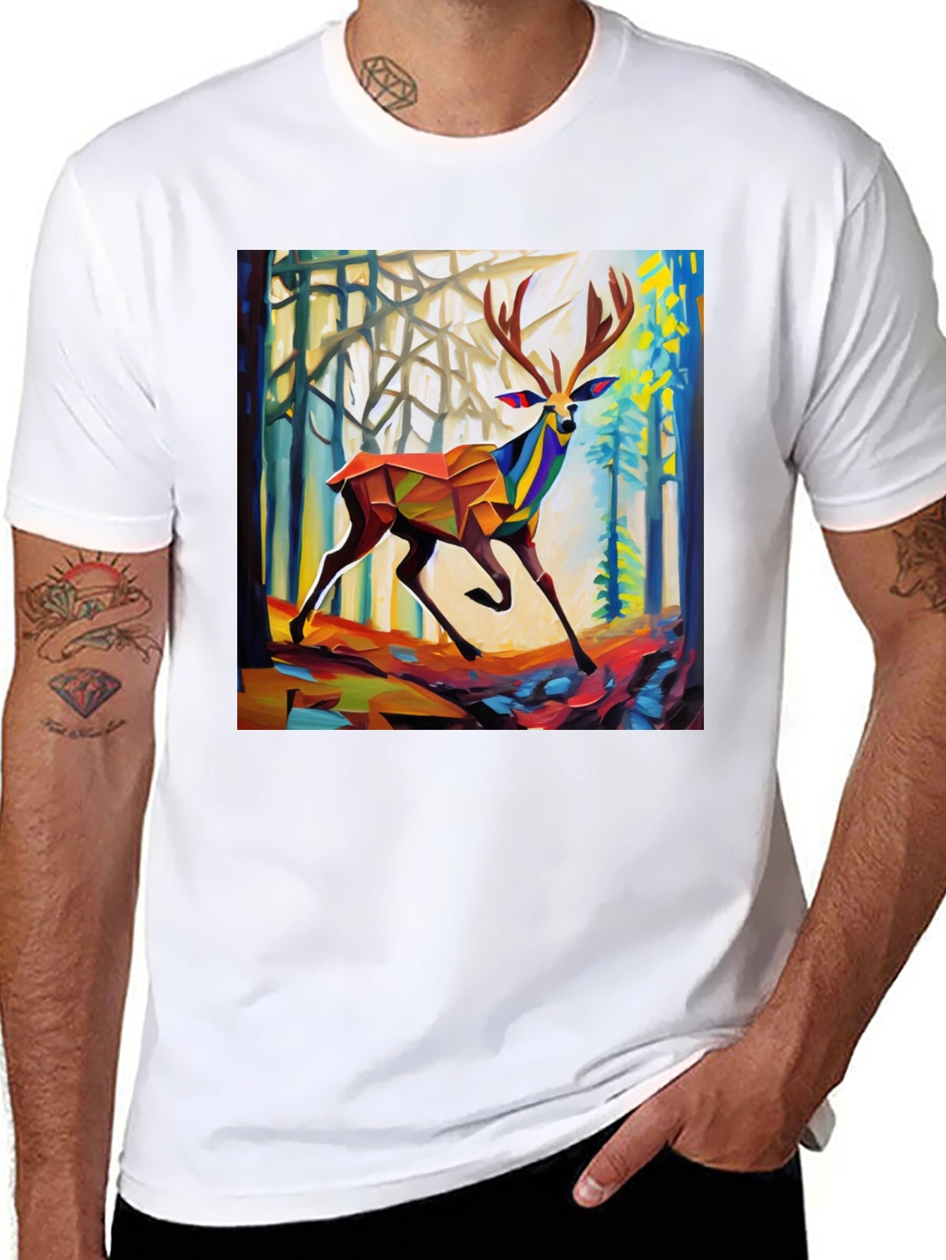 Abstract Geometric Deer Forest Graphic Tee