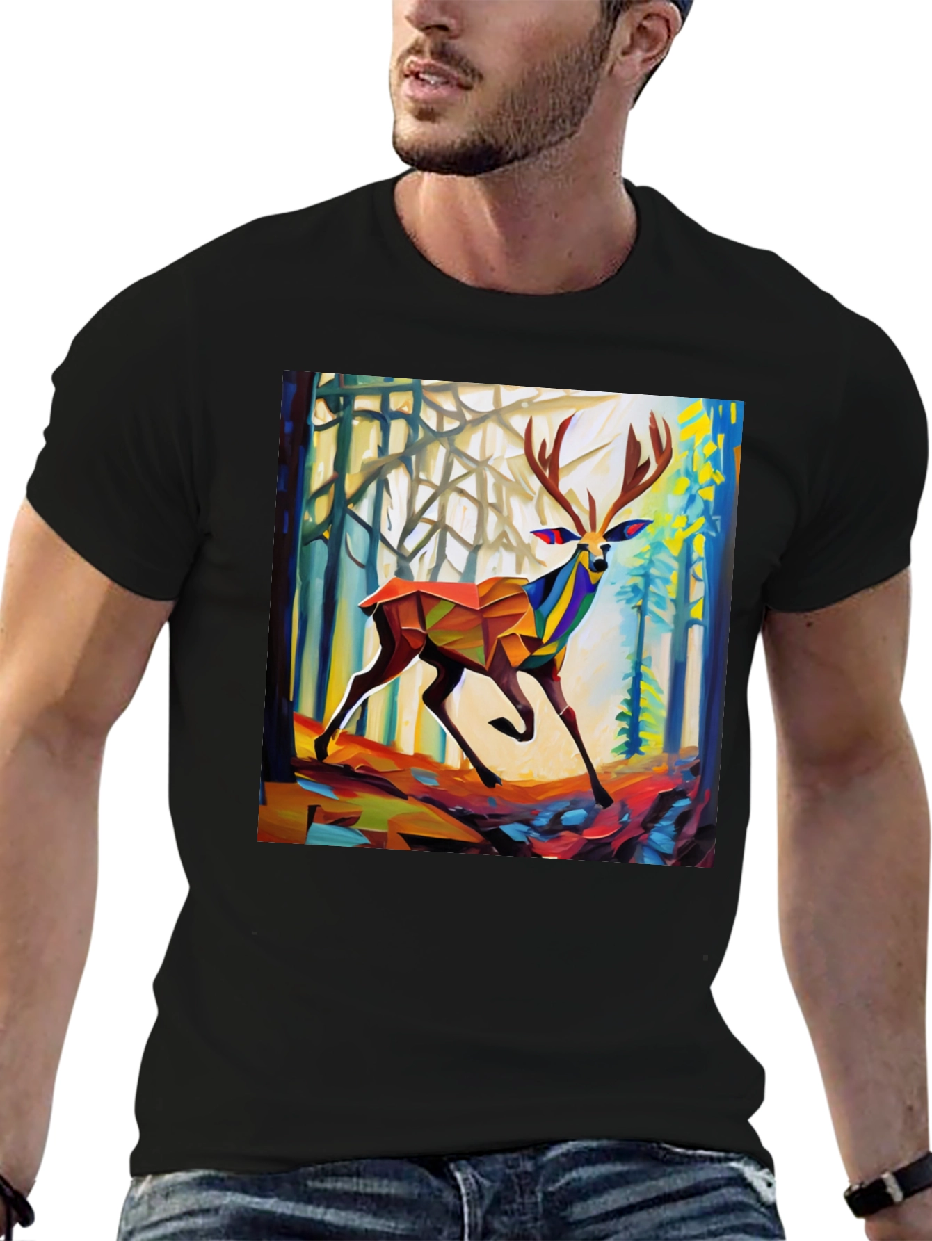 Abstract Geometric Deer Forest Graphic Tee