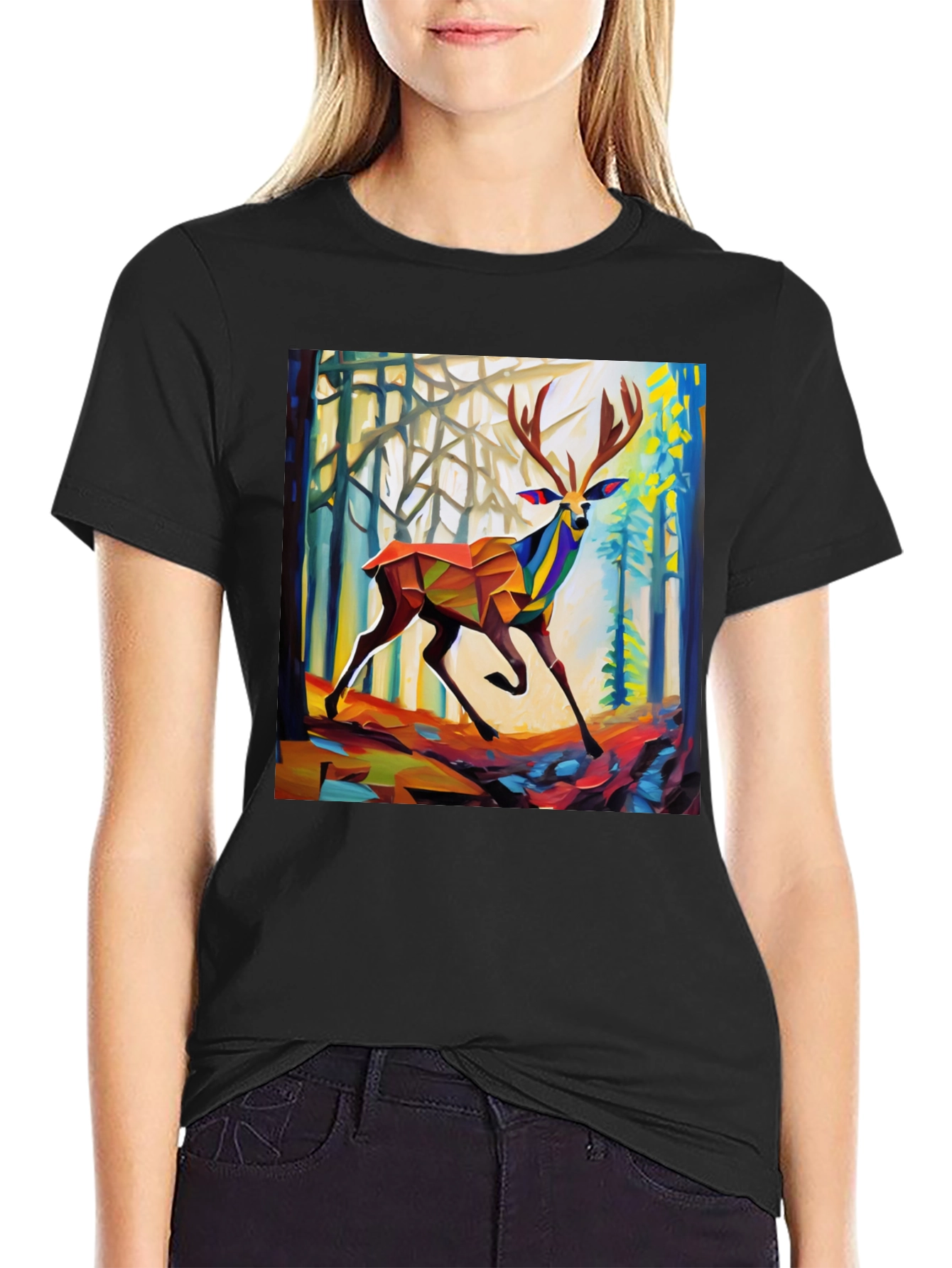 Abstract Geometric Deer Forest Graphic Tee