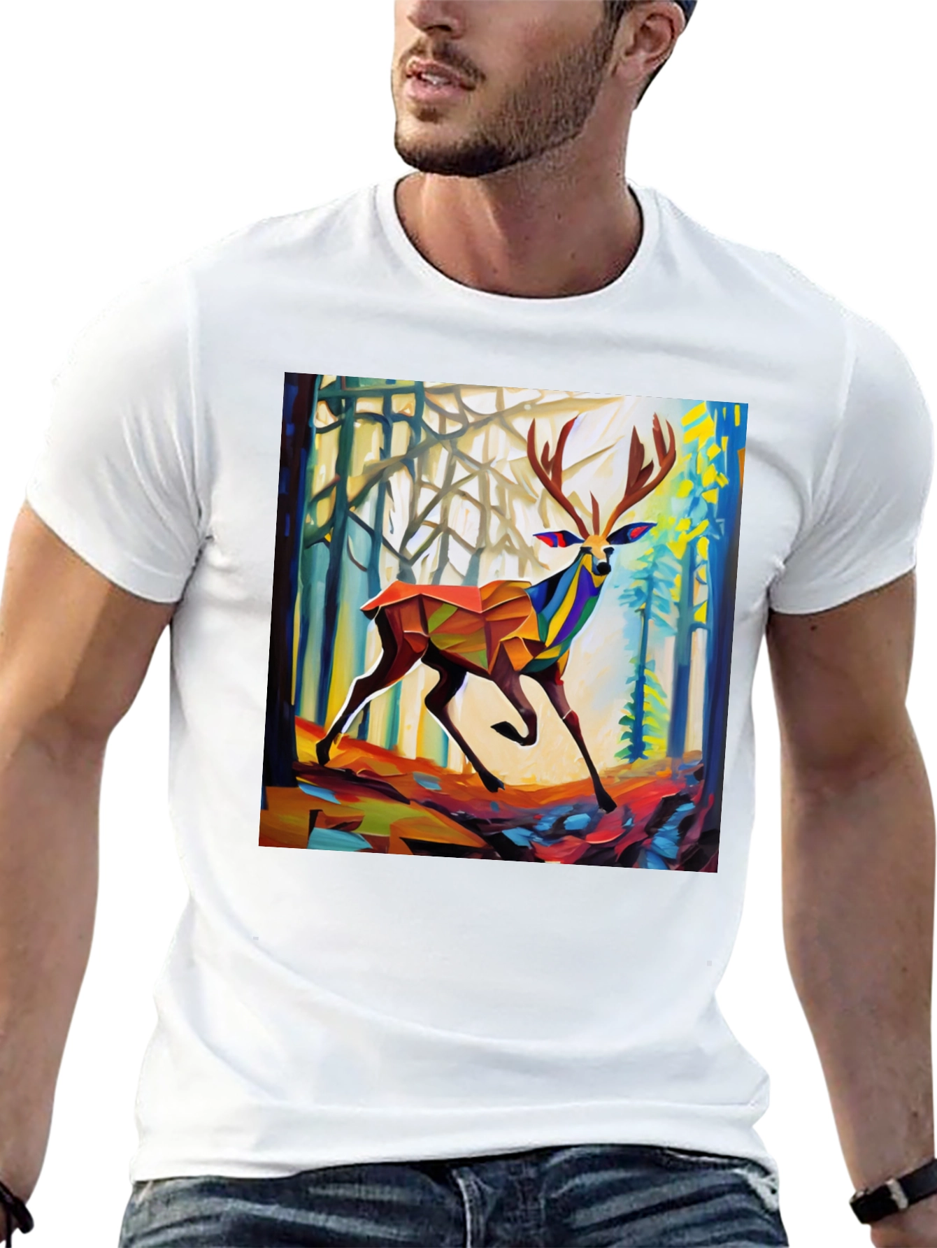 Abstract Geometric Deer Forest Graphic Tee