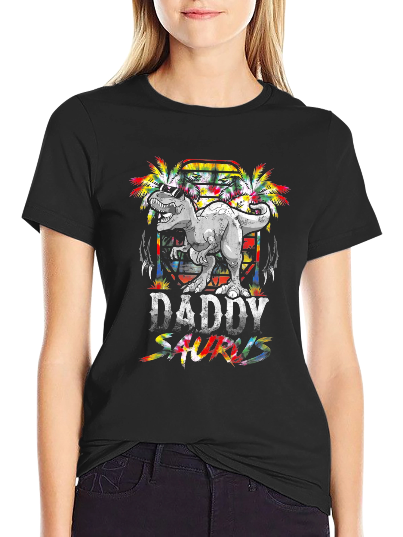 Daddy Saurus Black Graphic T-Shirt