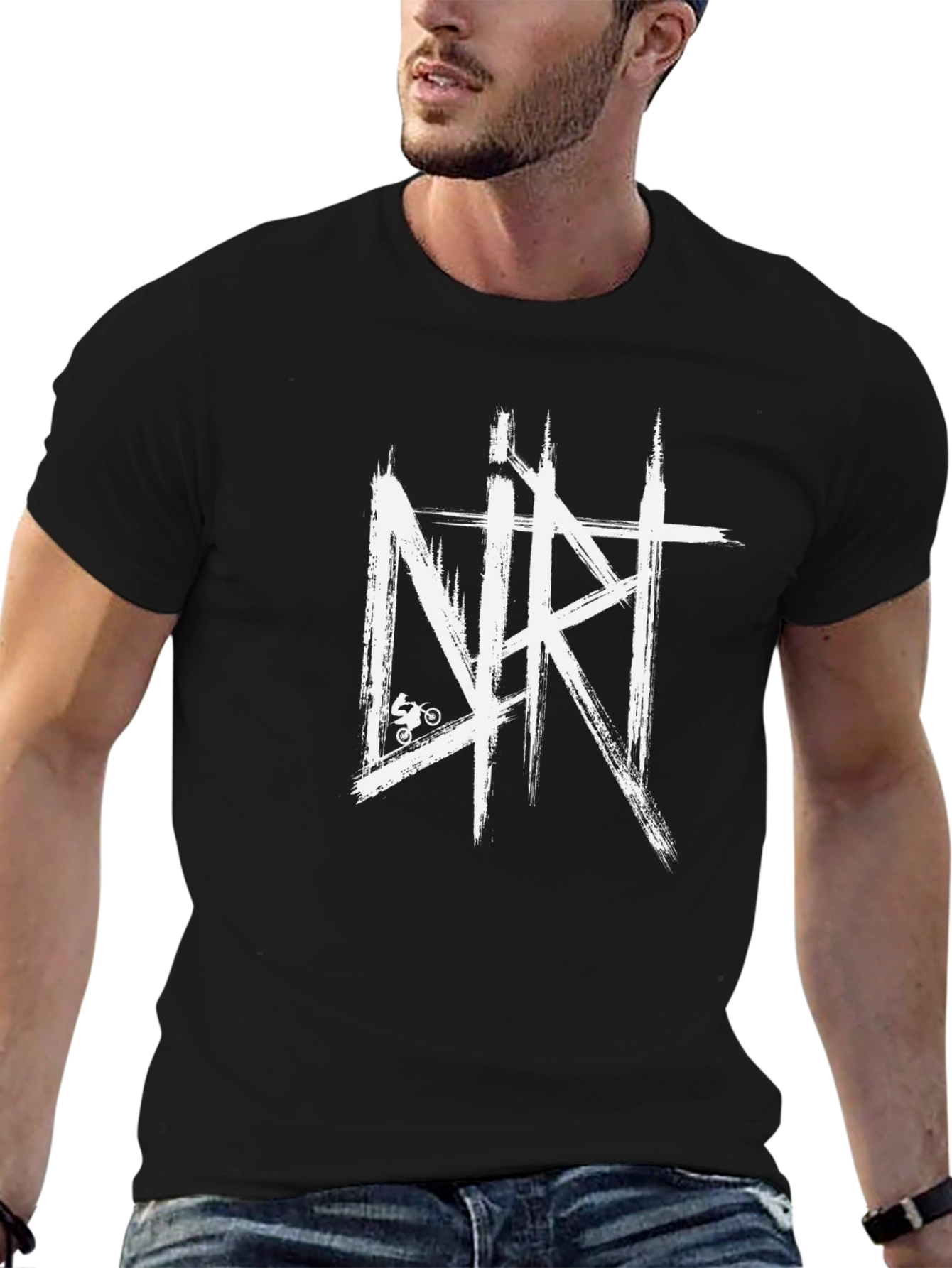 Dirt Bike T-Shirt - Black Brush Stroke Design