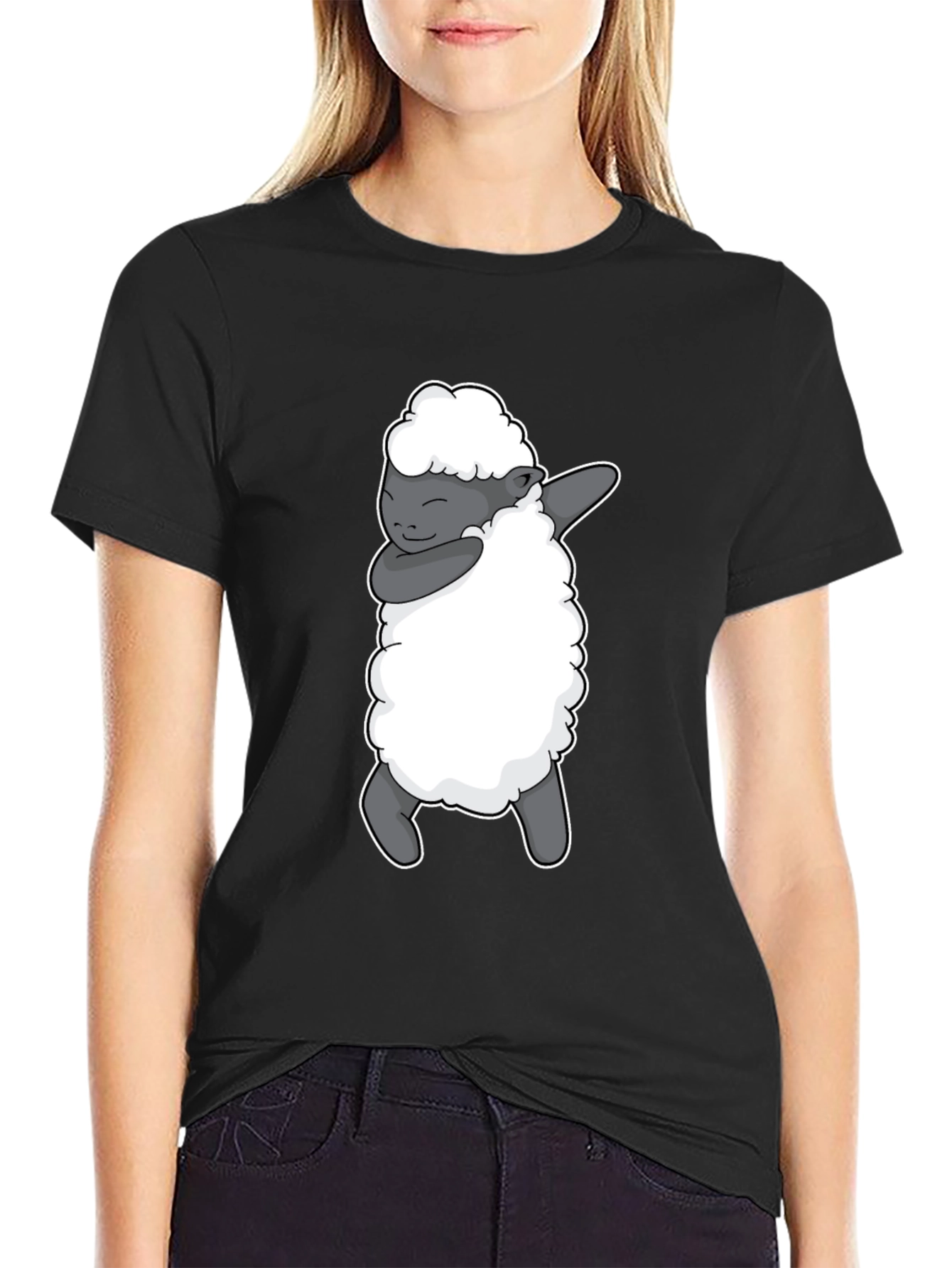 Dabbing Sheep Graphic Tee - Black Cotton T-Shirt