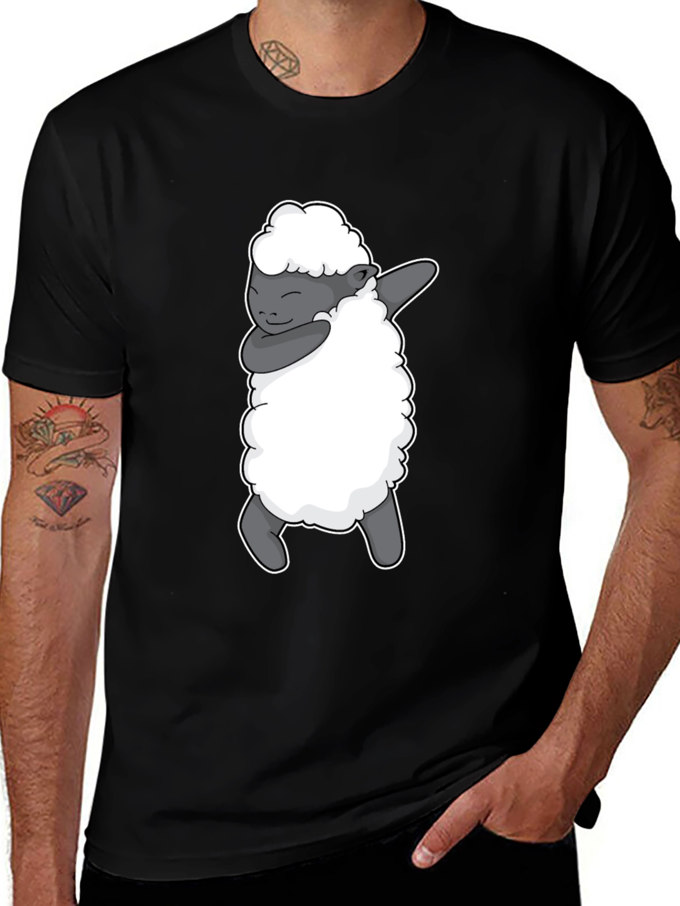 Dabbing Sheep Graphic Tee - Black Cotton T-Shirt