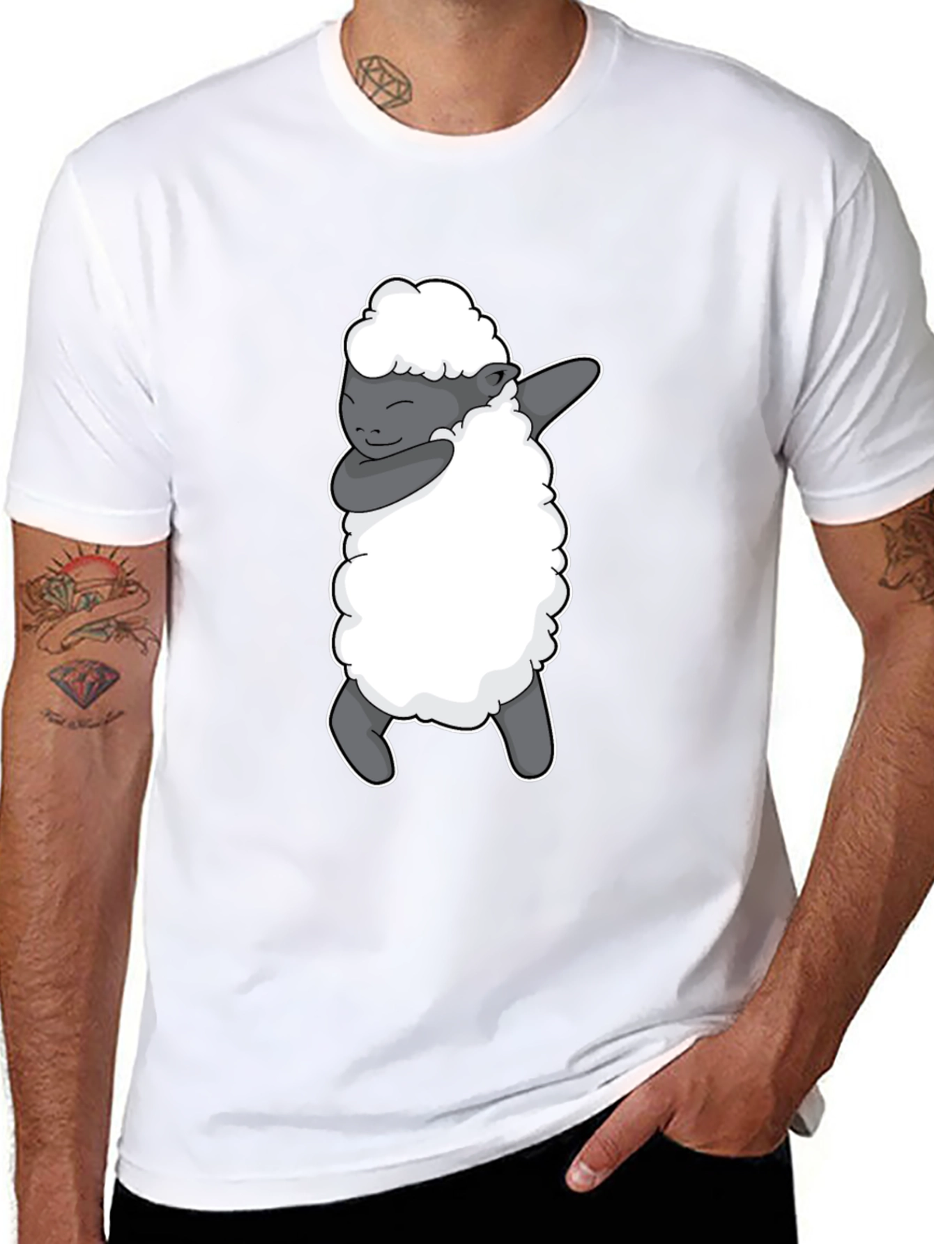 Dabbing Sheep Graphic Tee - Black Cotton T-Shirt