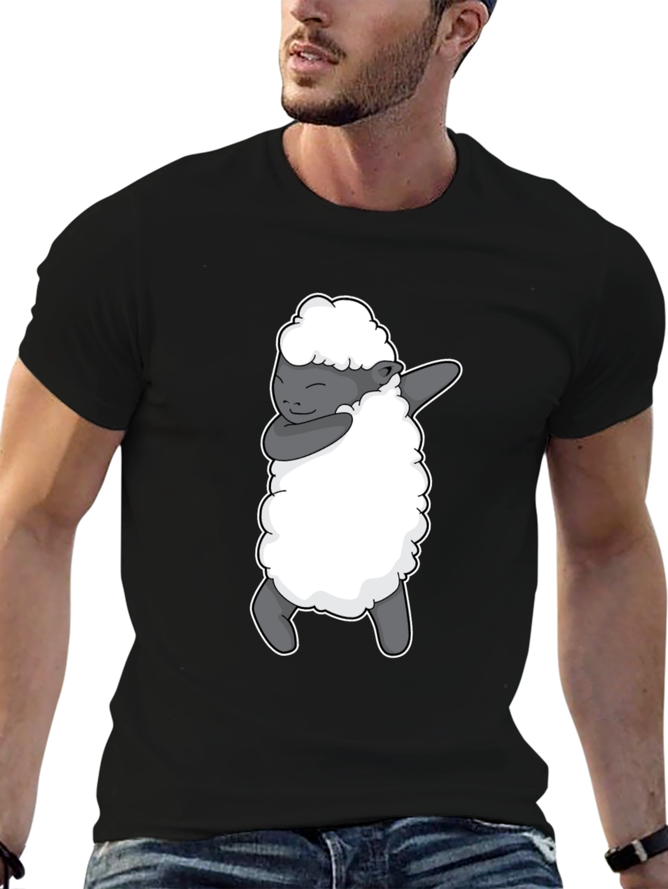Dabbing Sheep Graphic Tee - Black Cotton T-Shirt