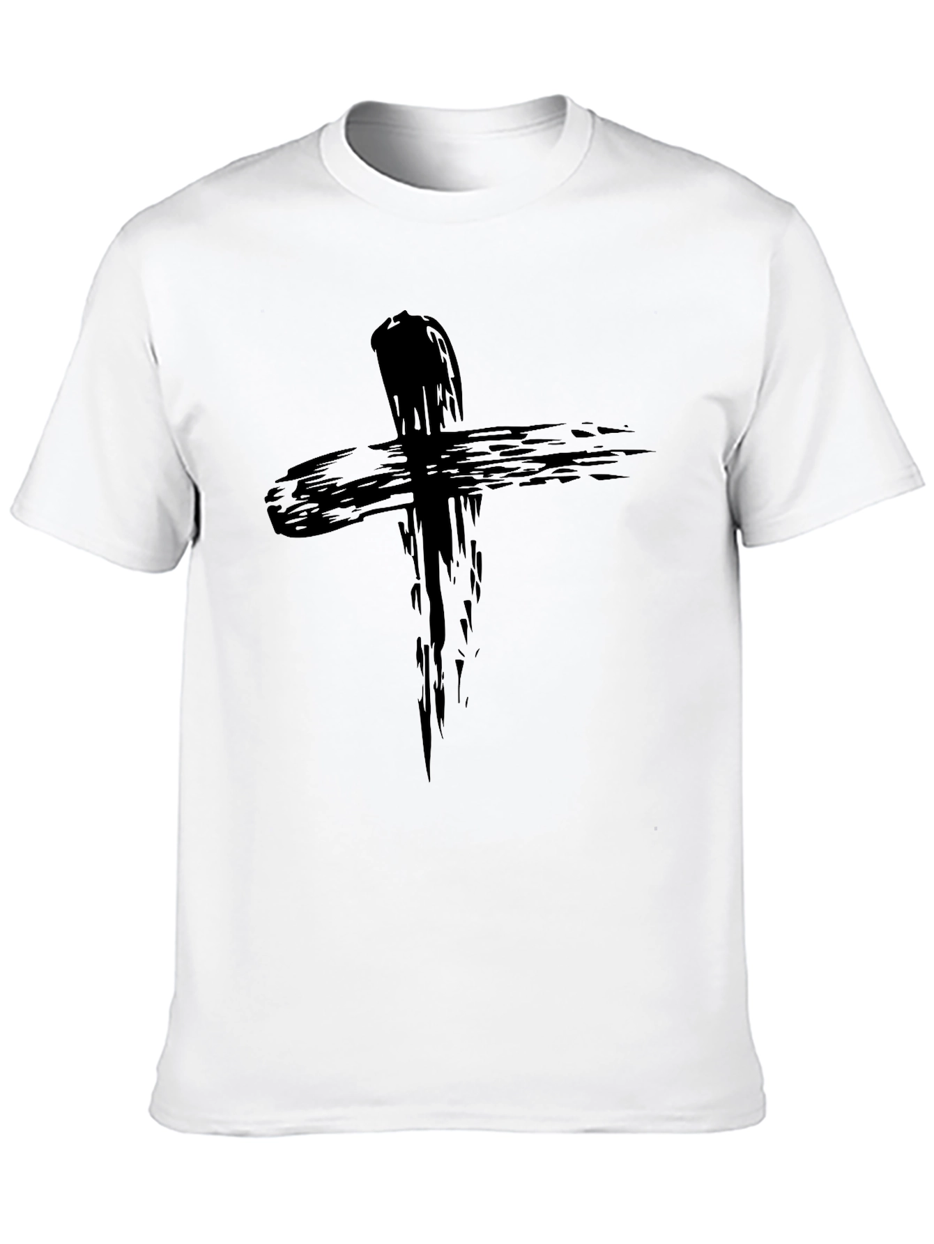 Mens Black Cross Graphic T-Shirt - Brushstroke Design