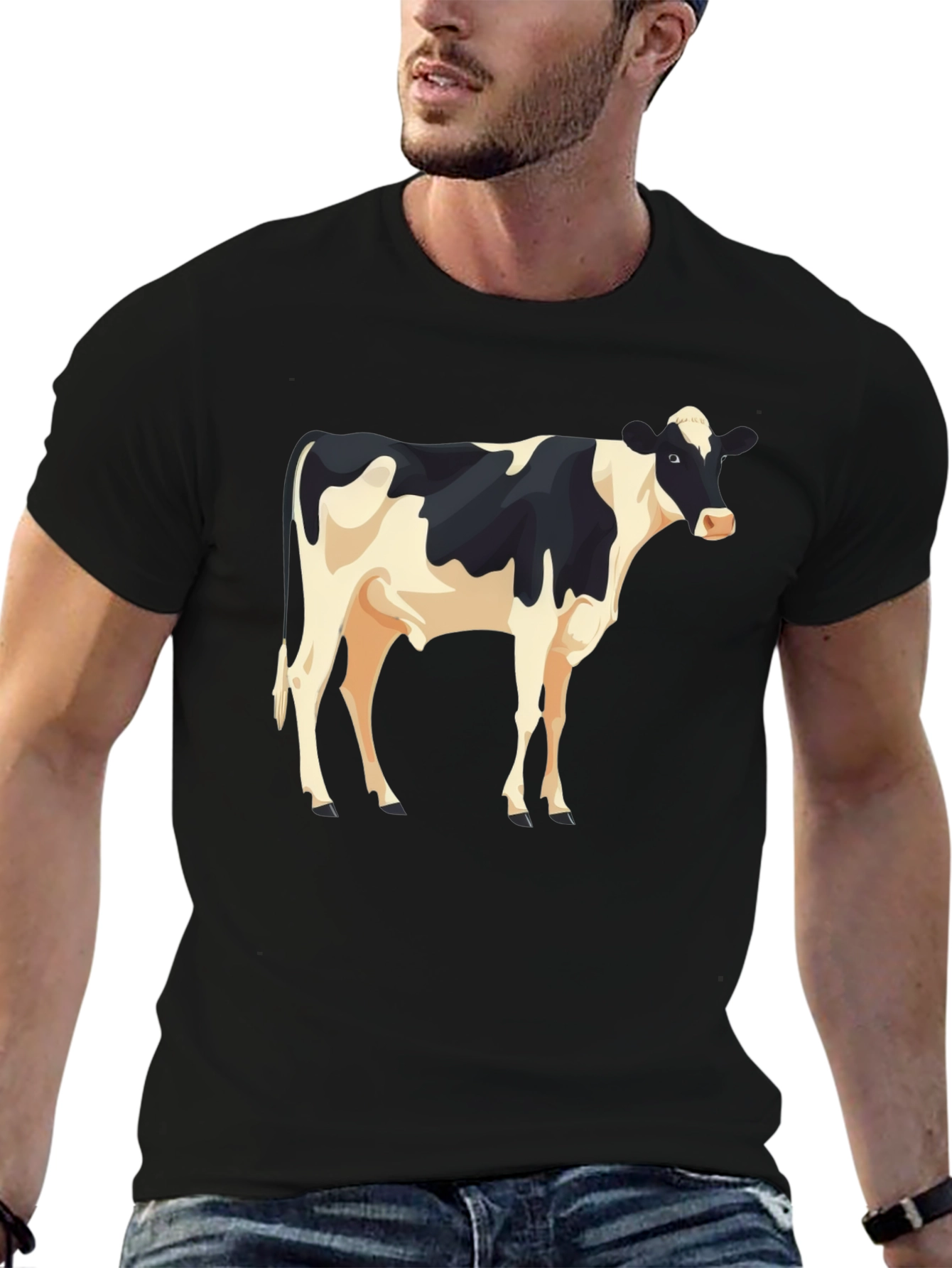 Cow Graphic Print Black T-Shirt