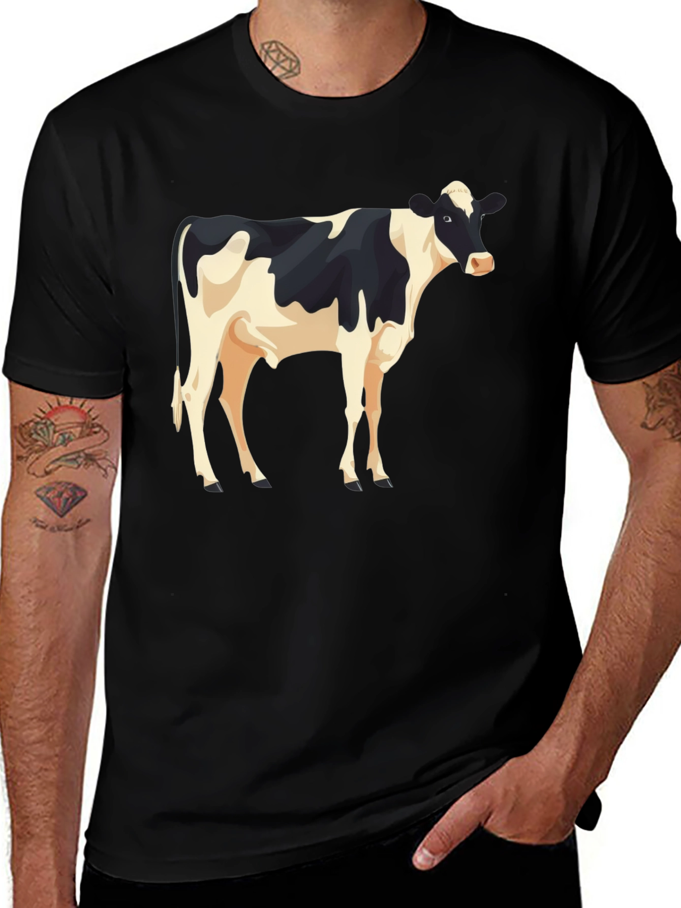 Cow Graphic Print Black T-Shirt
