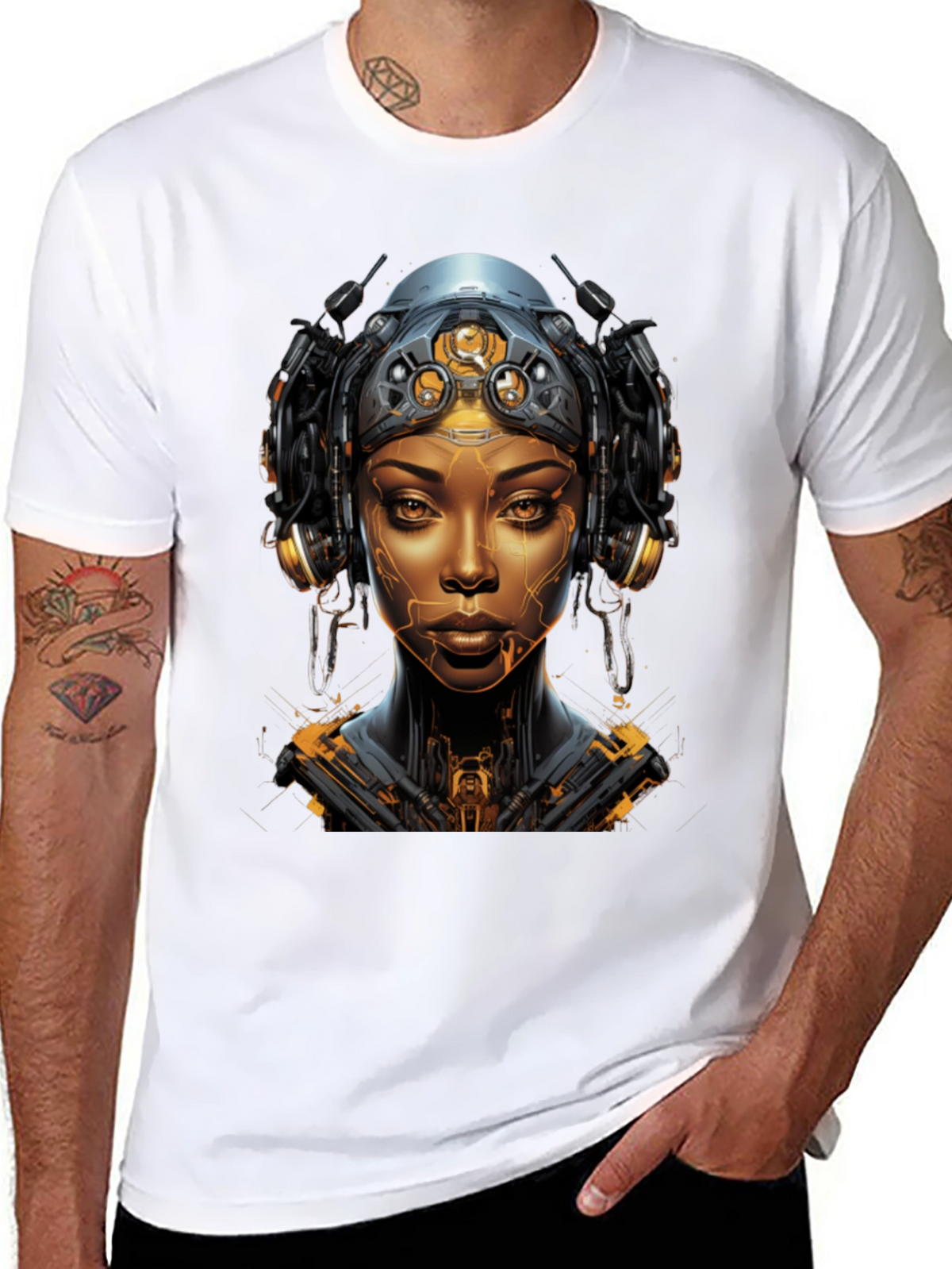 Cyberpunk Woman Graphic Tee - Futuristic Streetwear