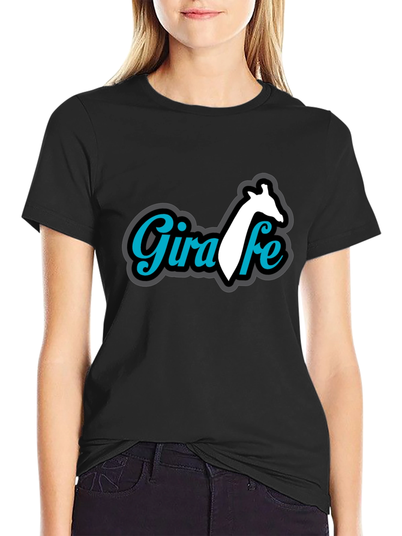 Giraffe Graphic Print Black T-Shirt