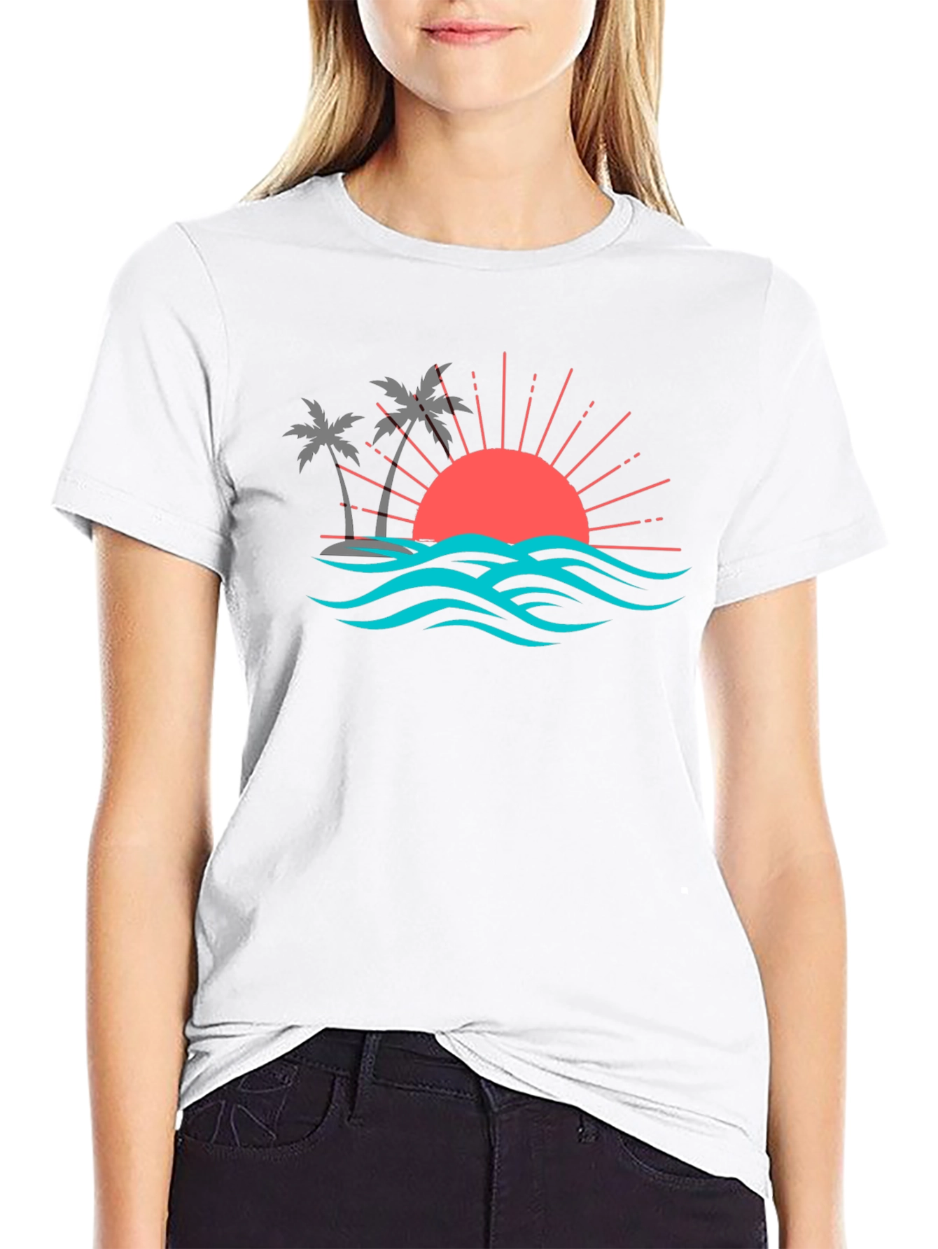 Sunset Palm Tree Graphic Tee - Tropical Vibe