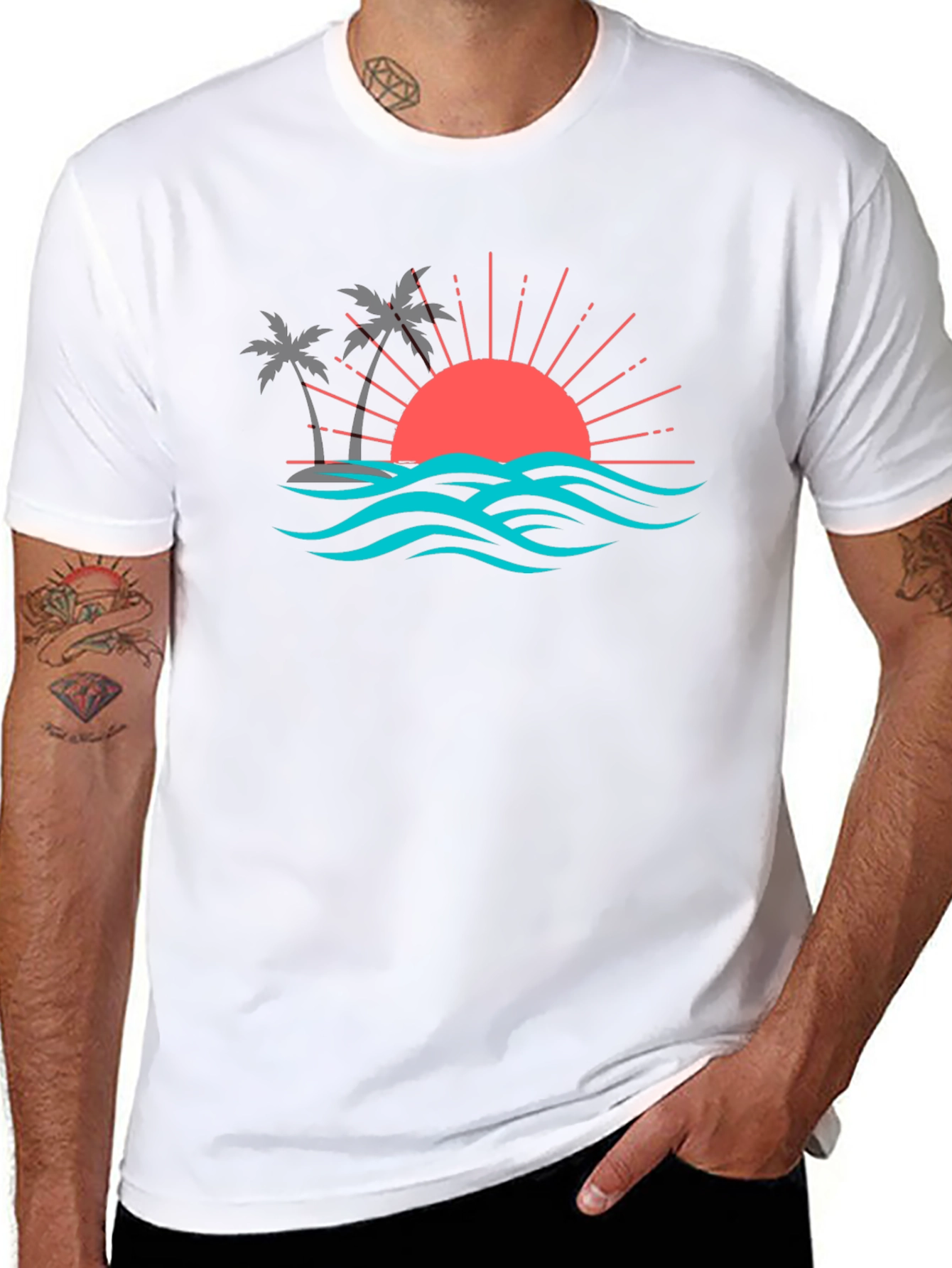 Sunset Palm Tree Graphic Tee - Tropical Vibe