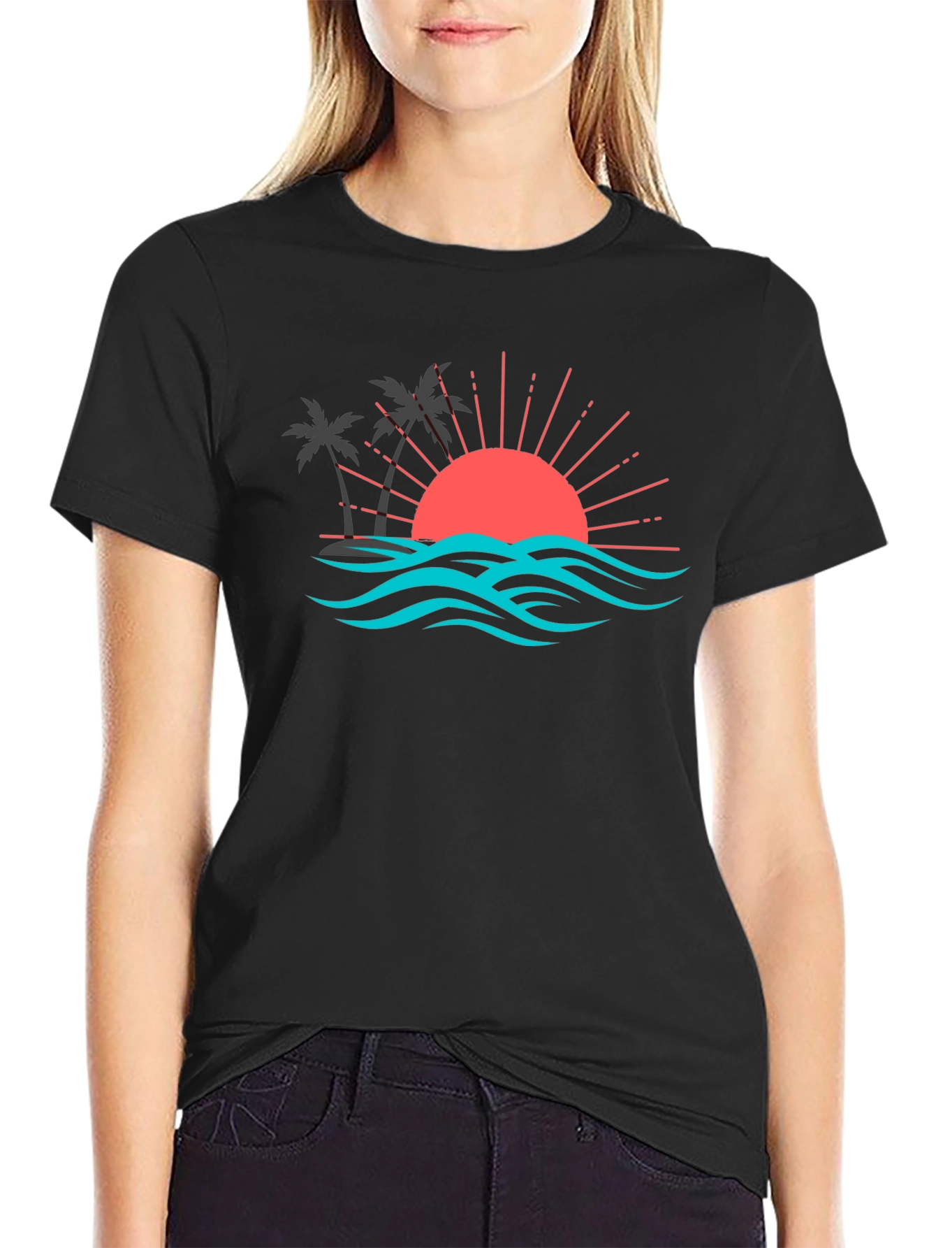 Sunset Palm Tree Graphic Tee - Tropical Vibe