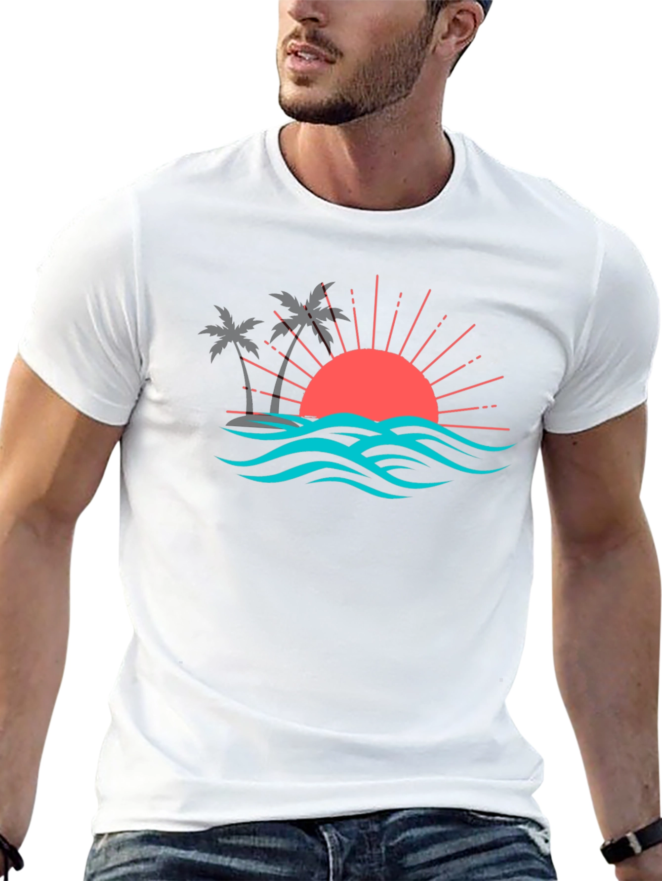 Sunset Palm Tree Graphic Tee - Tropical Vibe