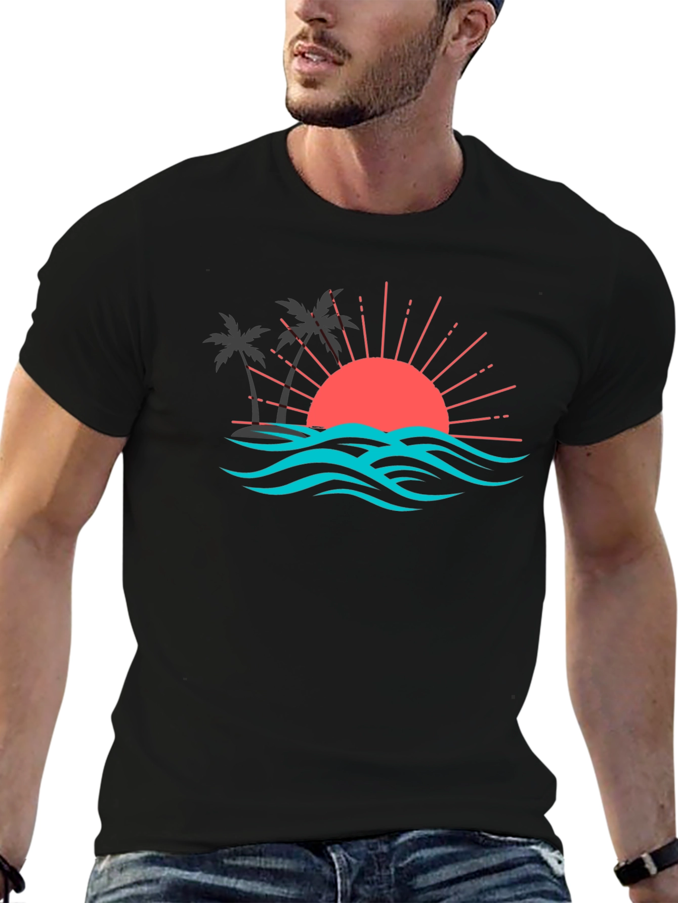 Sunset Palm Tree Graphic Tee - Tropical Vibe