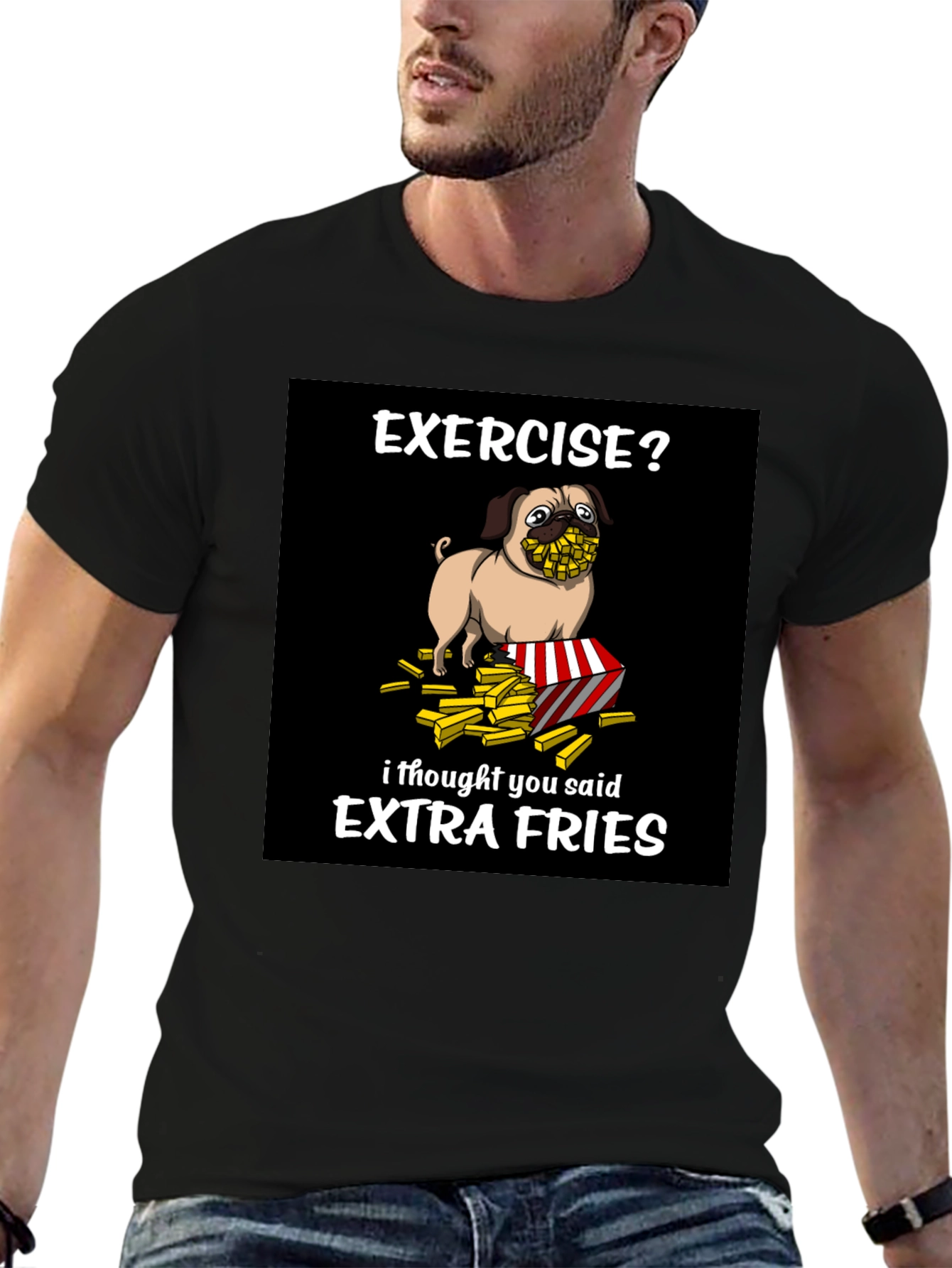 Funny Pug Extra Fries Graphic T-Shirt