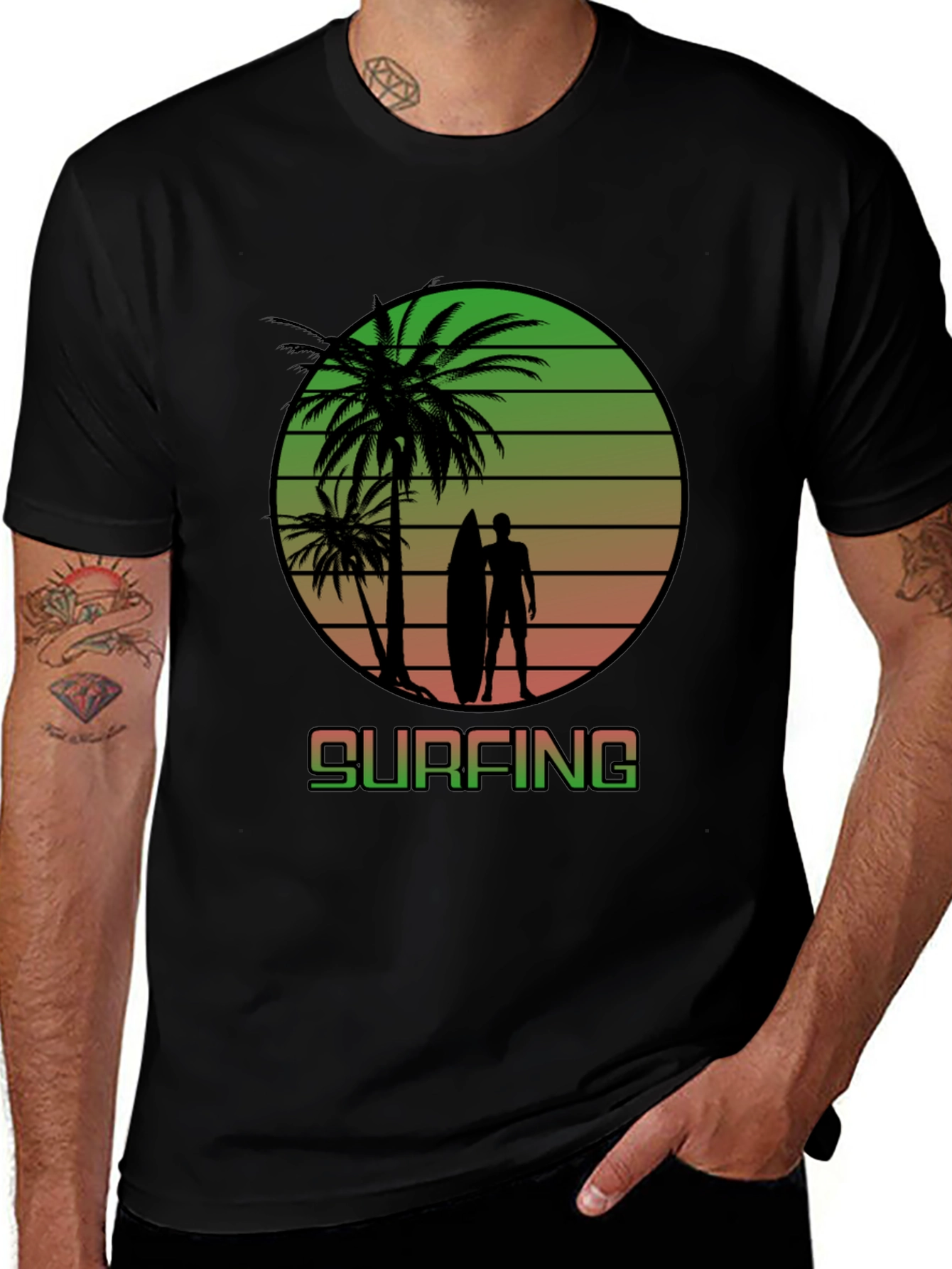 Surfing Sunset Graphic T-Shirt