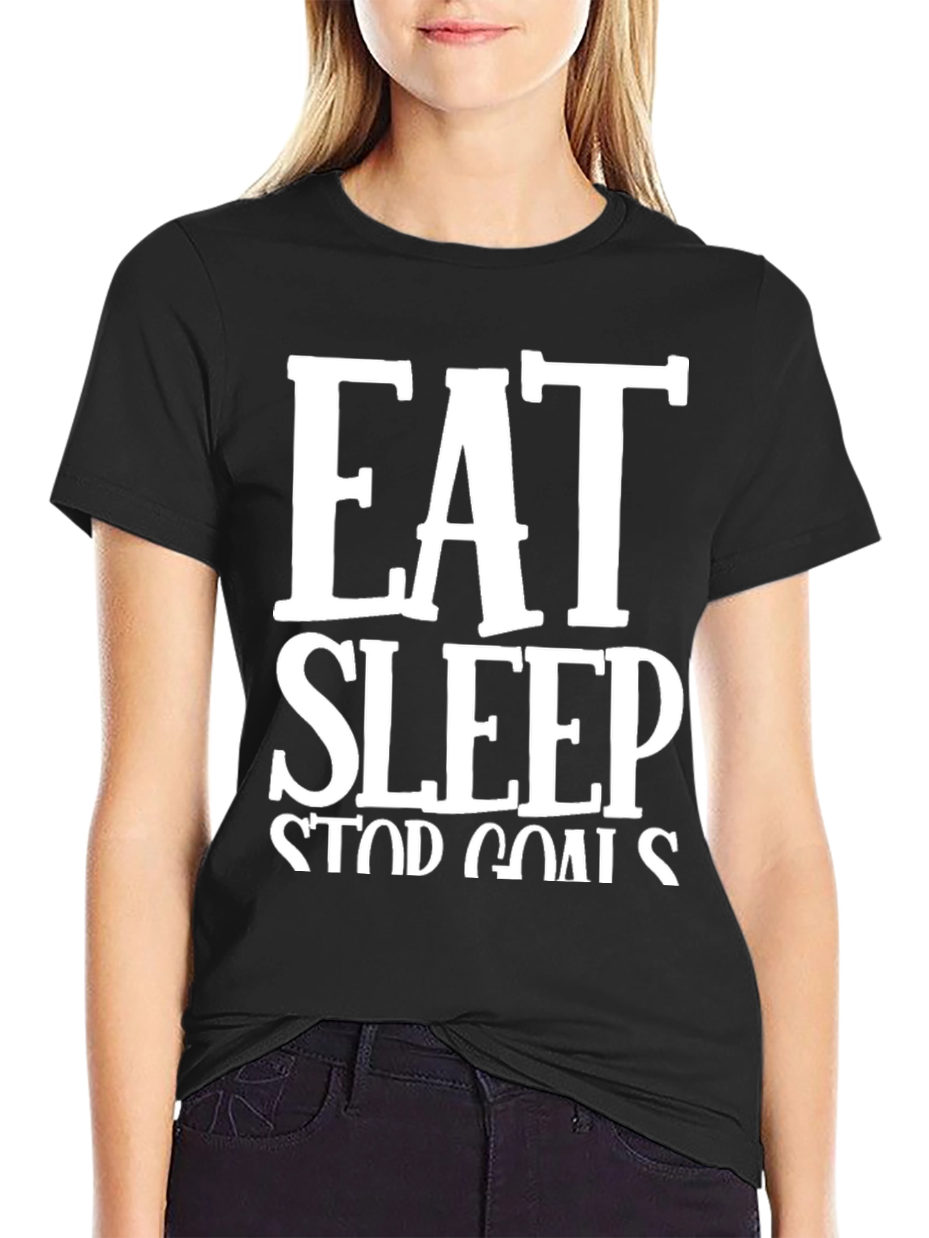 Eat Sleep Stop Goals Black Graphic Tee
