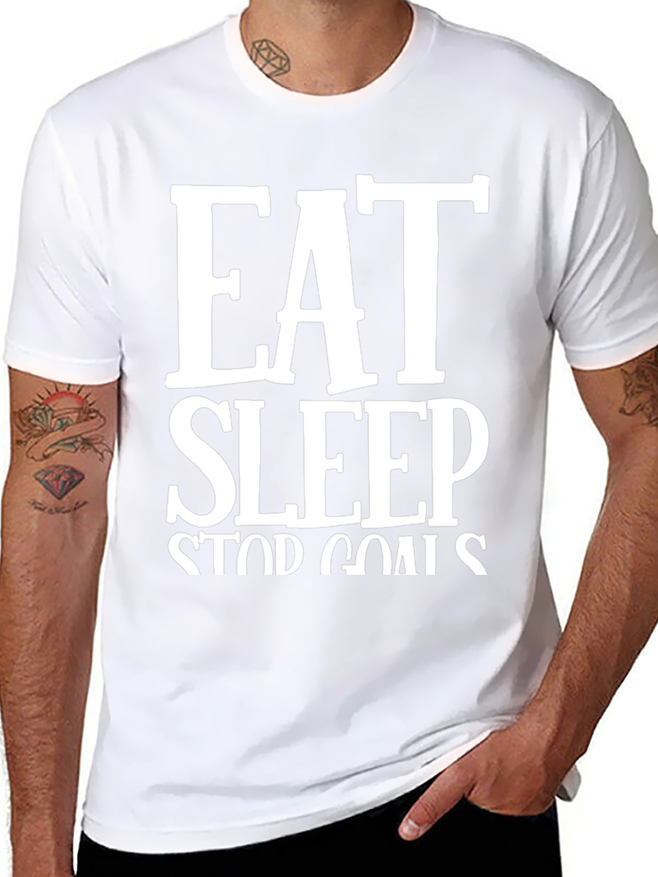 Eat Sleep Stop Goals Black Graphic Tee