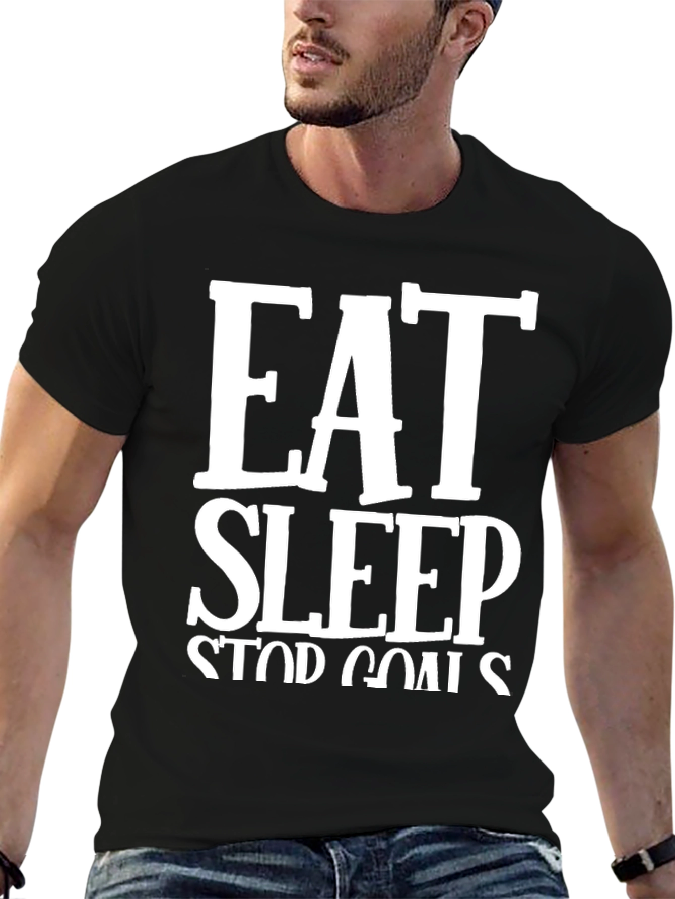 Eat Sleep Stop Goals Black Graphic Tee