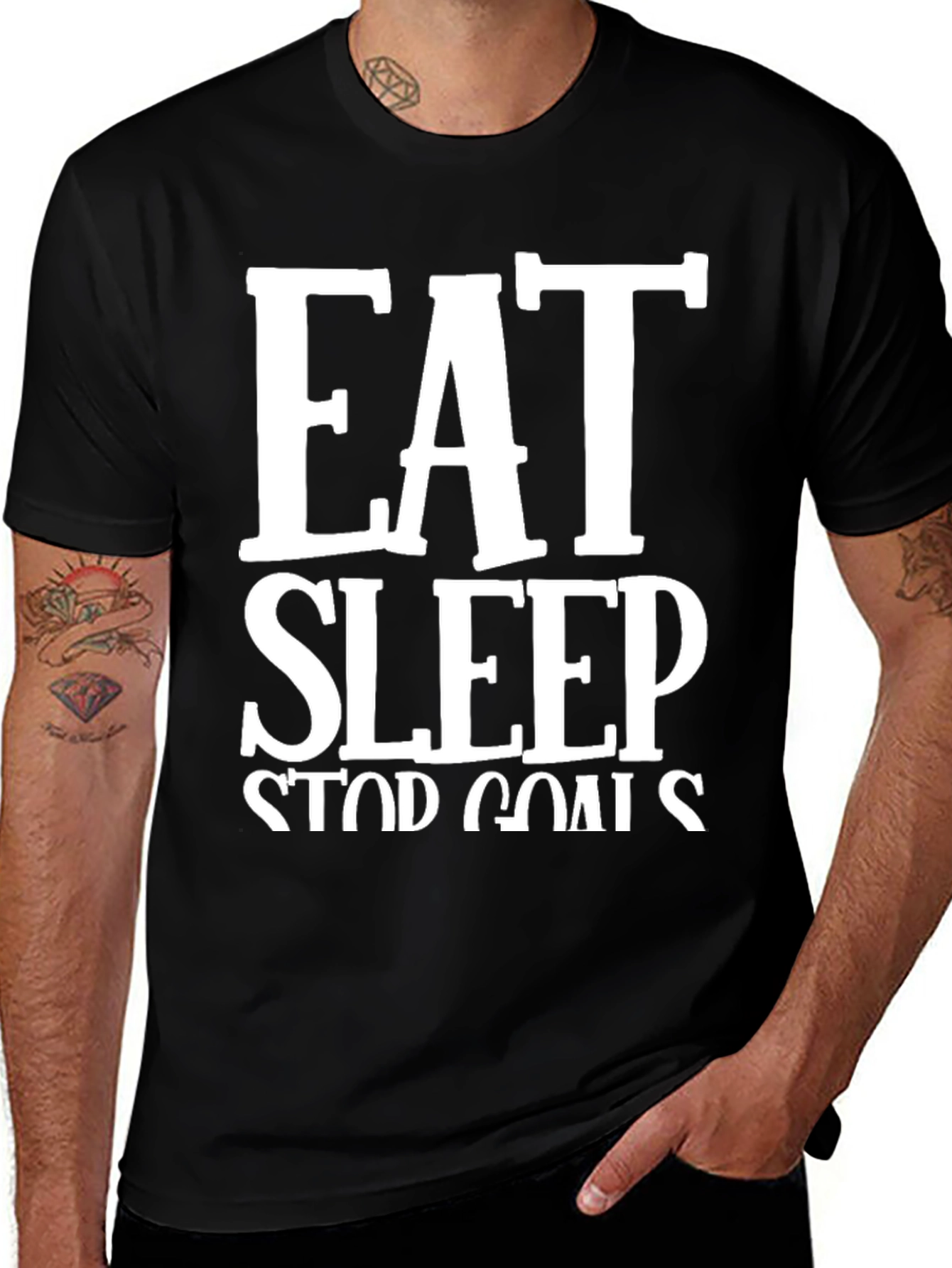 Eat Sleep Stop Goals Black Graphic Tee