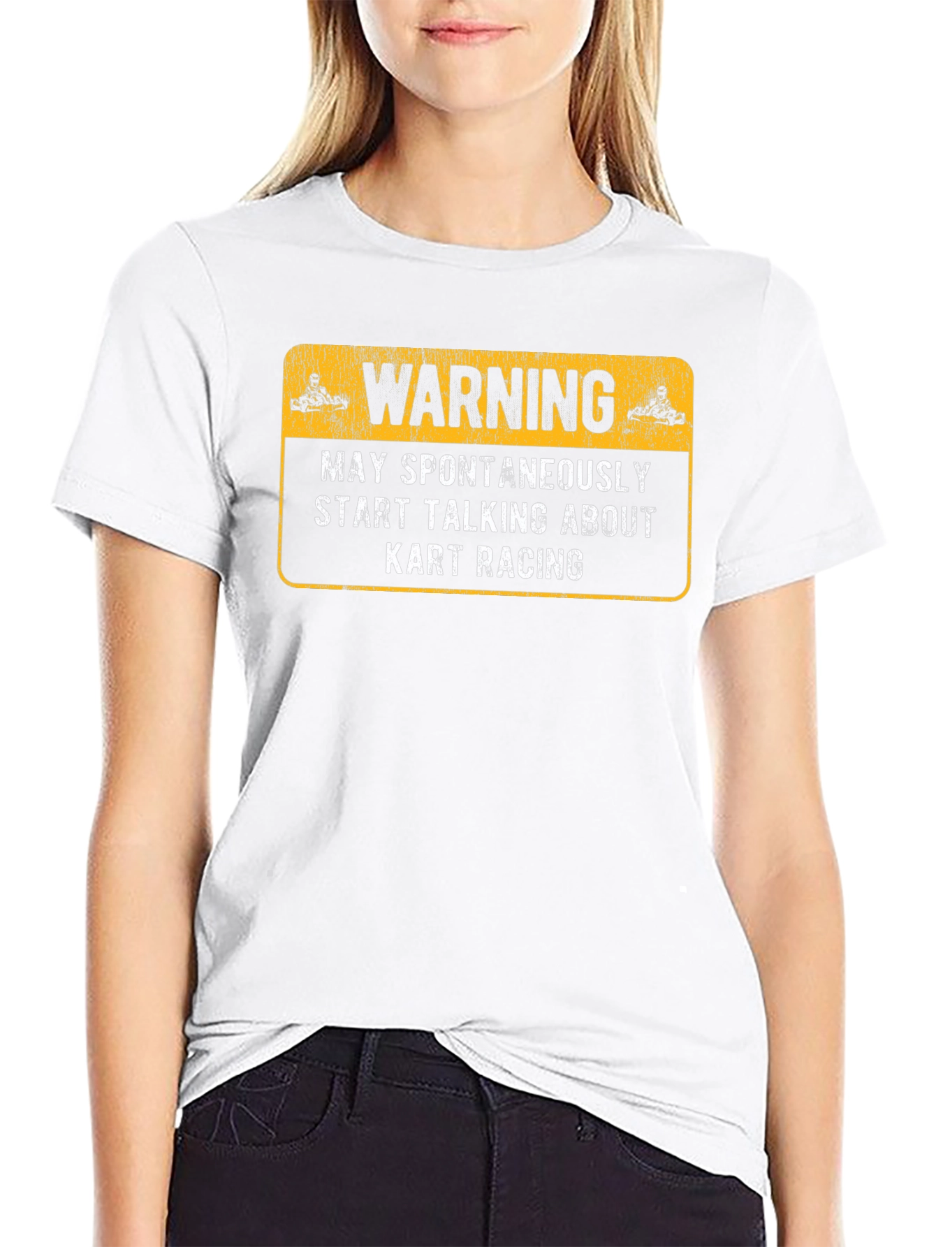 Warning May Spontaneously Talk About Kart Racing Black T-Shirt