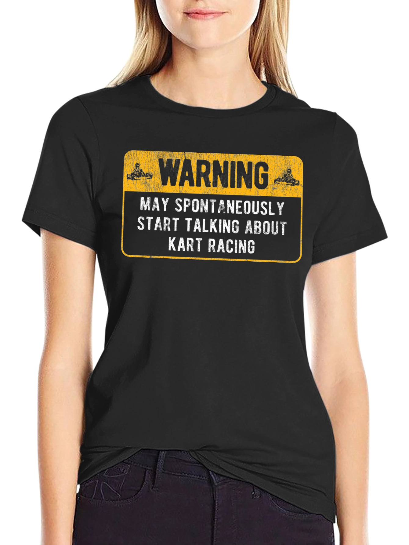 Warning May Spontaneously Talk About Kart Racing Black T-Shirt