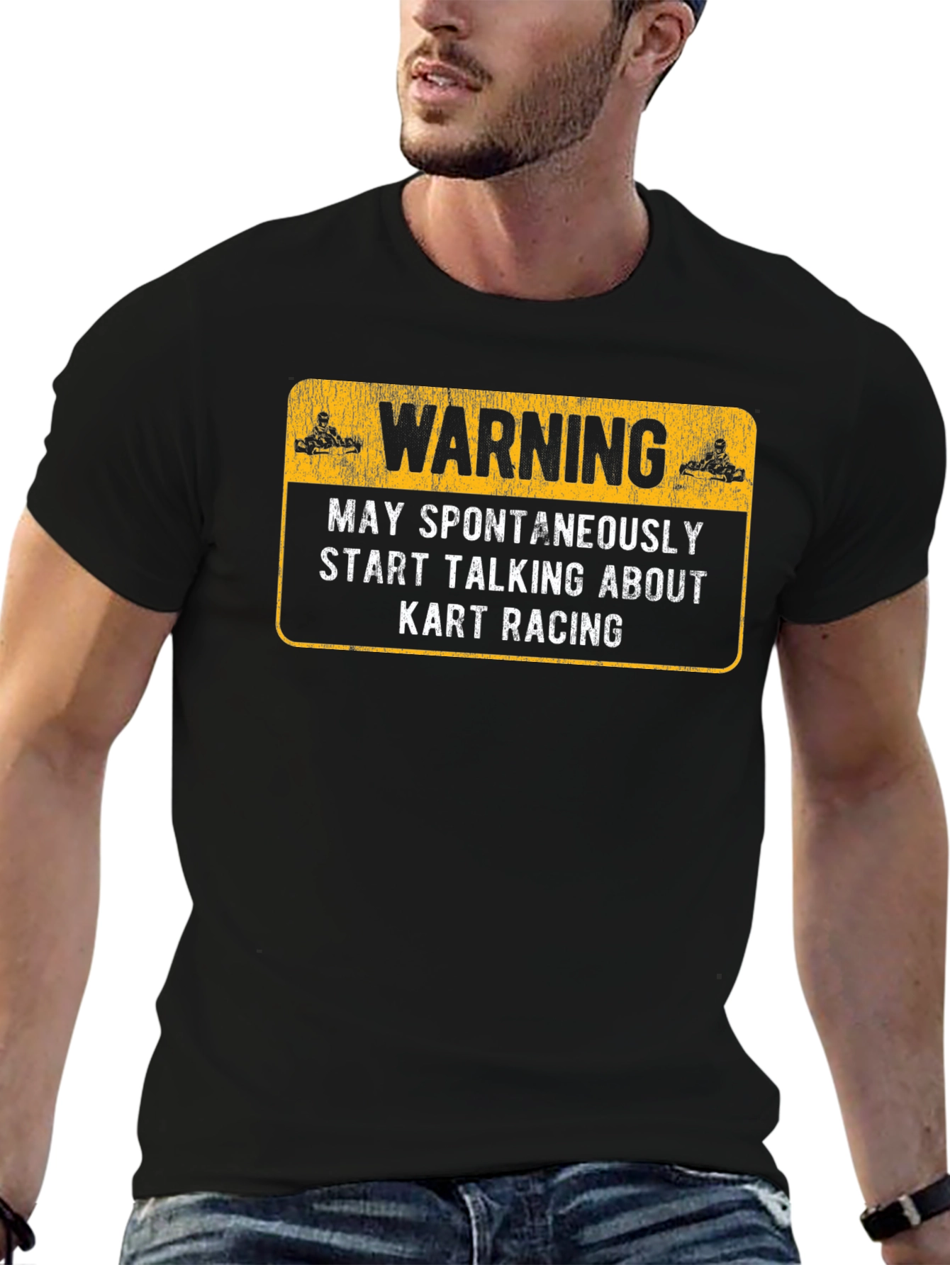 Warning May Spontaneously Talk About Kart Racing Black T-Shirt