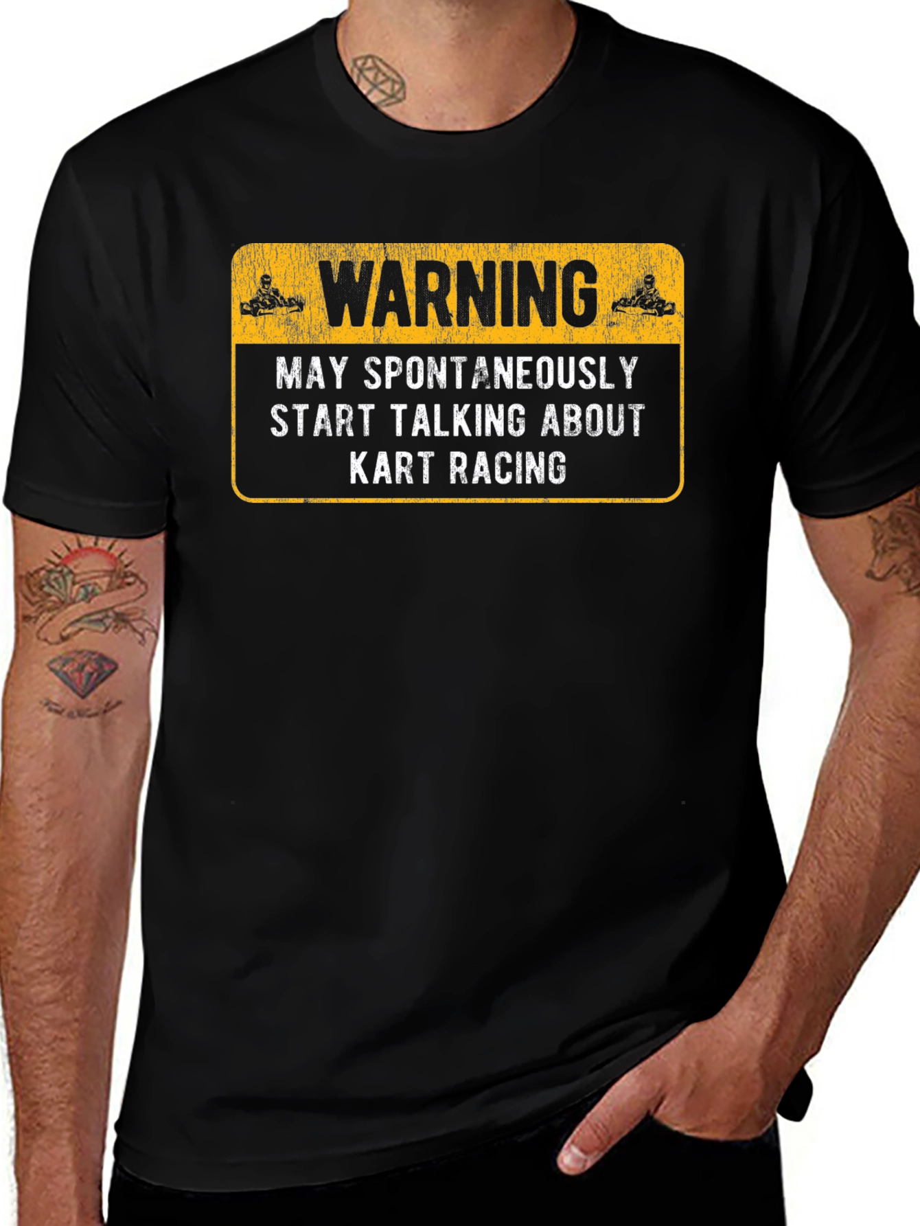 Warning May Spontaneously Talk About Kart Racing Black T-Shirt