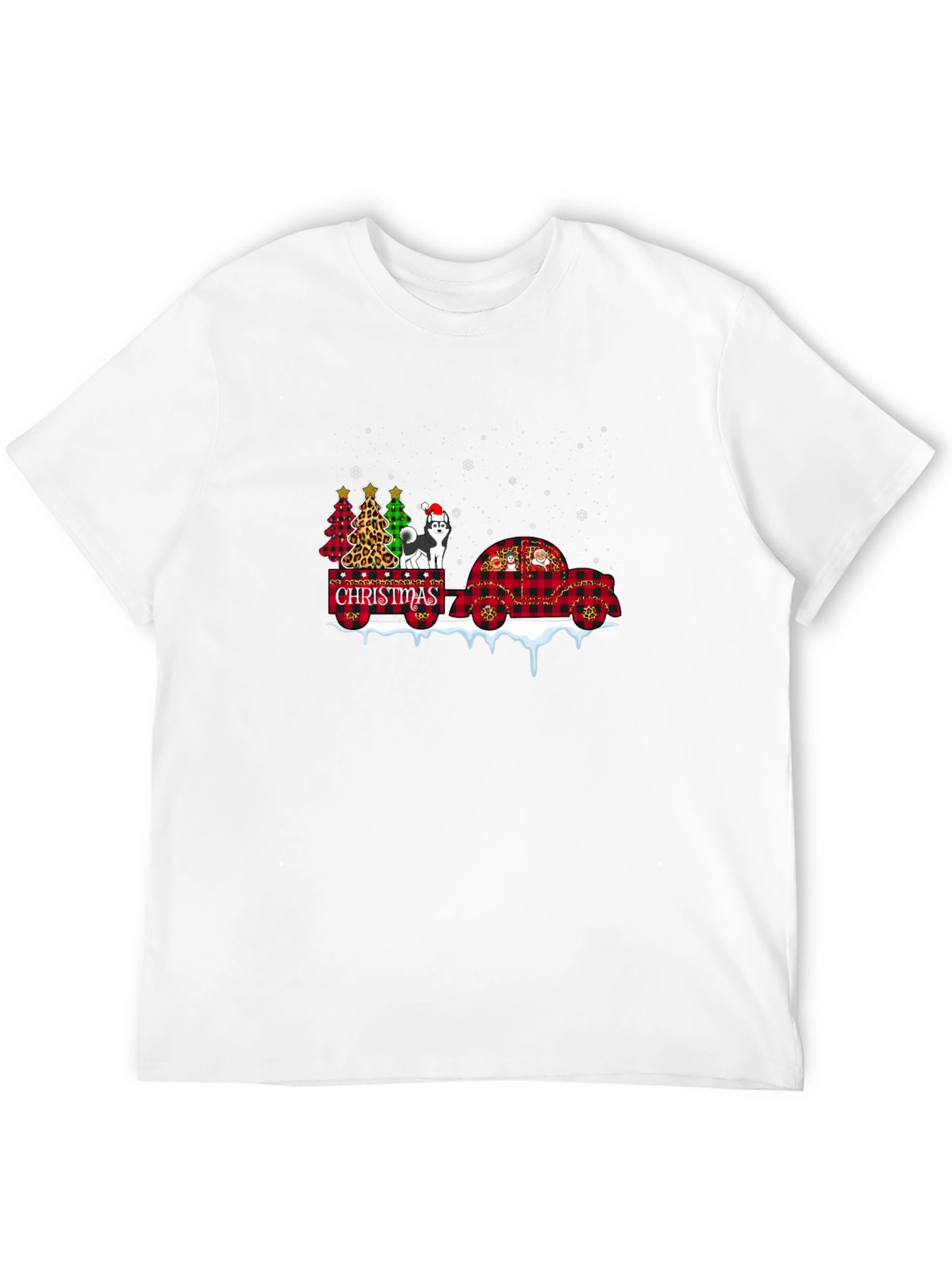 Christmas Husky Tee - Plaid Car & Xmas Trees