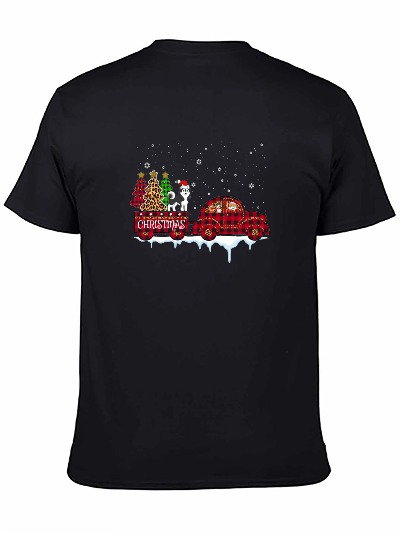 Christmas Husky Tee - Plaid Car & Xmas Trees