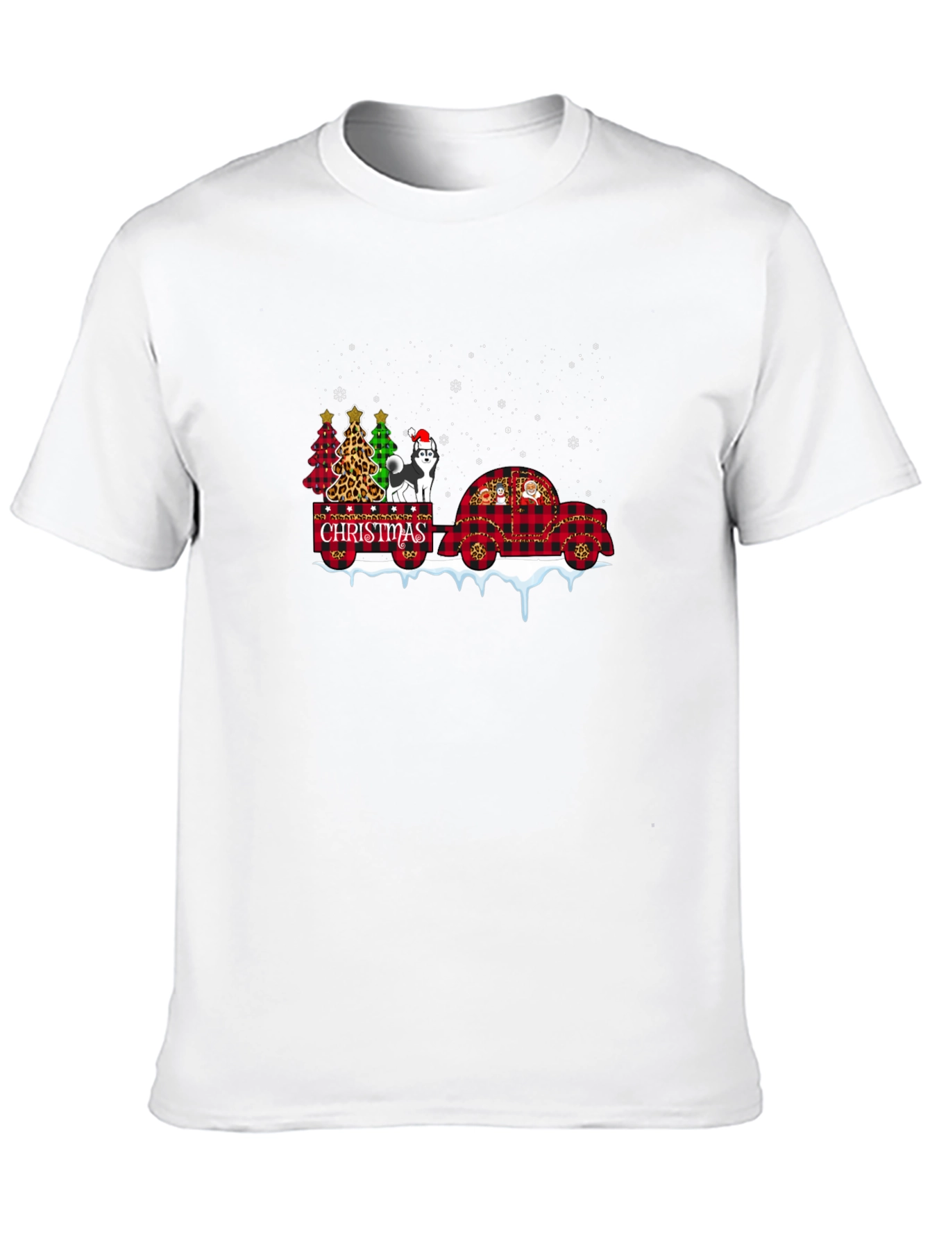 Christmas Husky Tee - Plaid Car & Xmas Trees