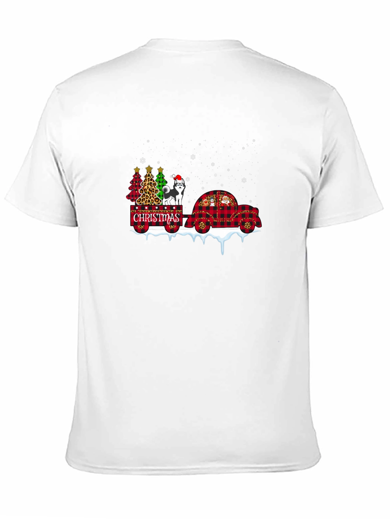 Christmas Husky Tee - Plaid Car & Xmas Trees