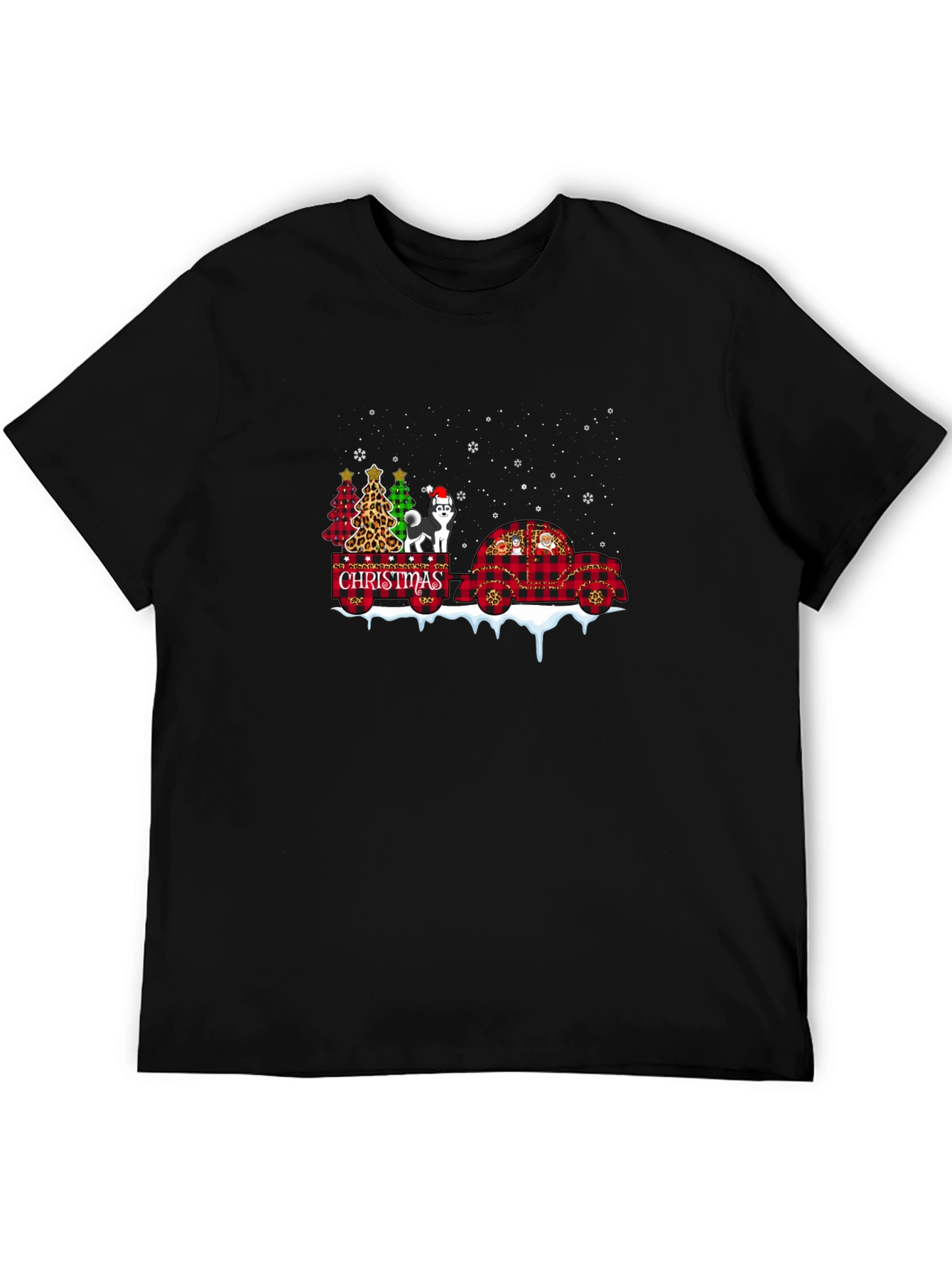 Christmas Husky Tee - Plaid Car & Xmas Trees