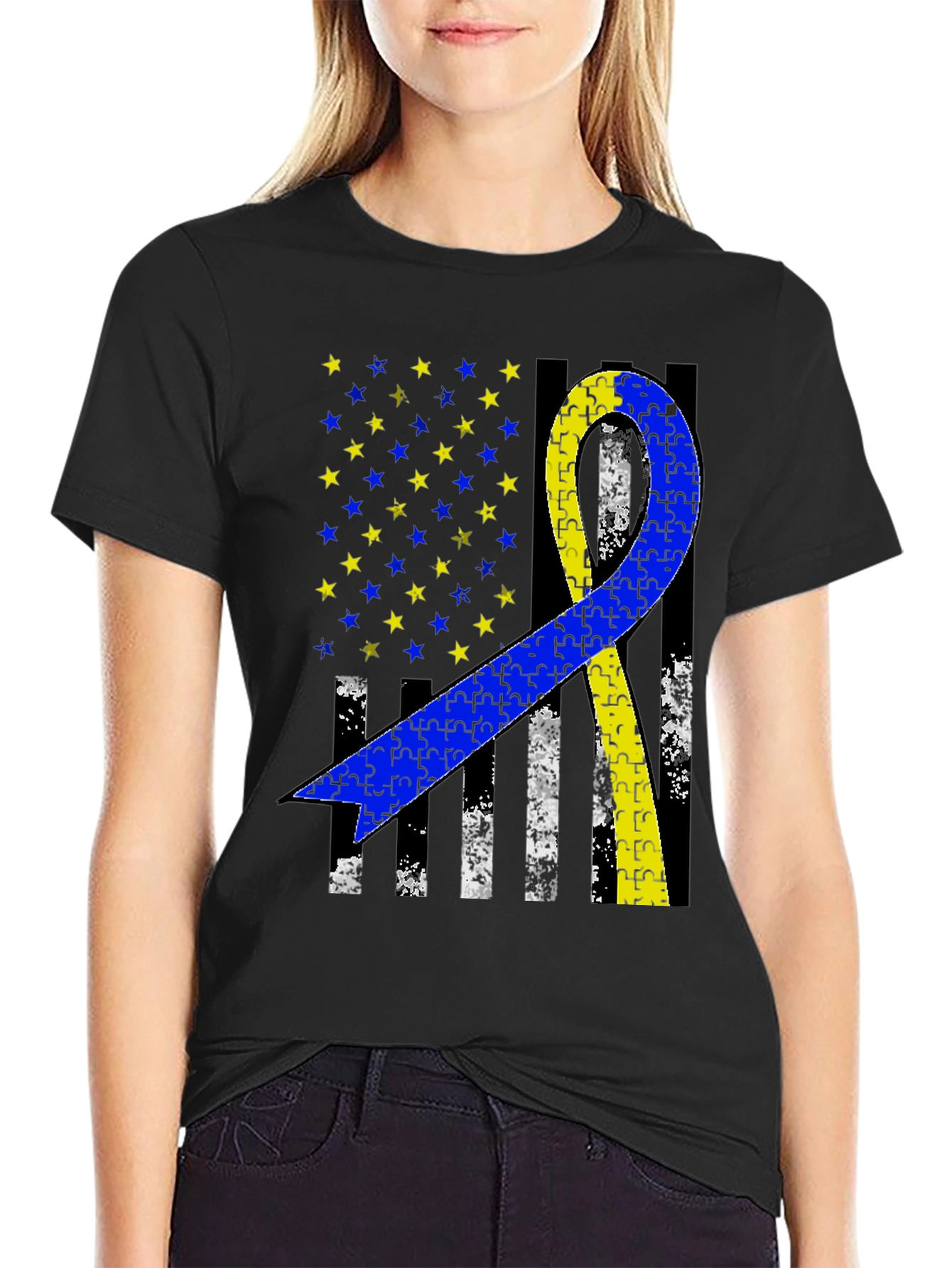 Down Syndrome Awareness Ribbon Flag T-Shirt
