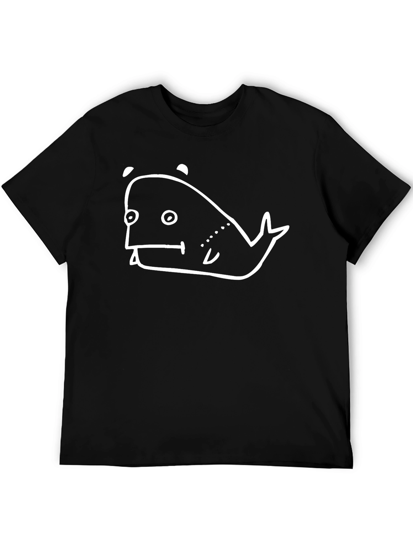 Cartoon Whale Graphic Tee - Black Cotton T-Shirt