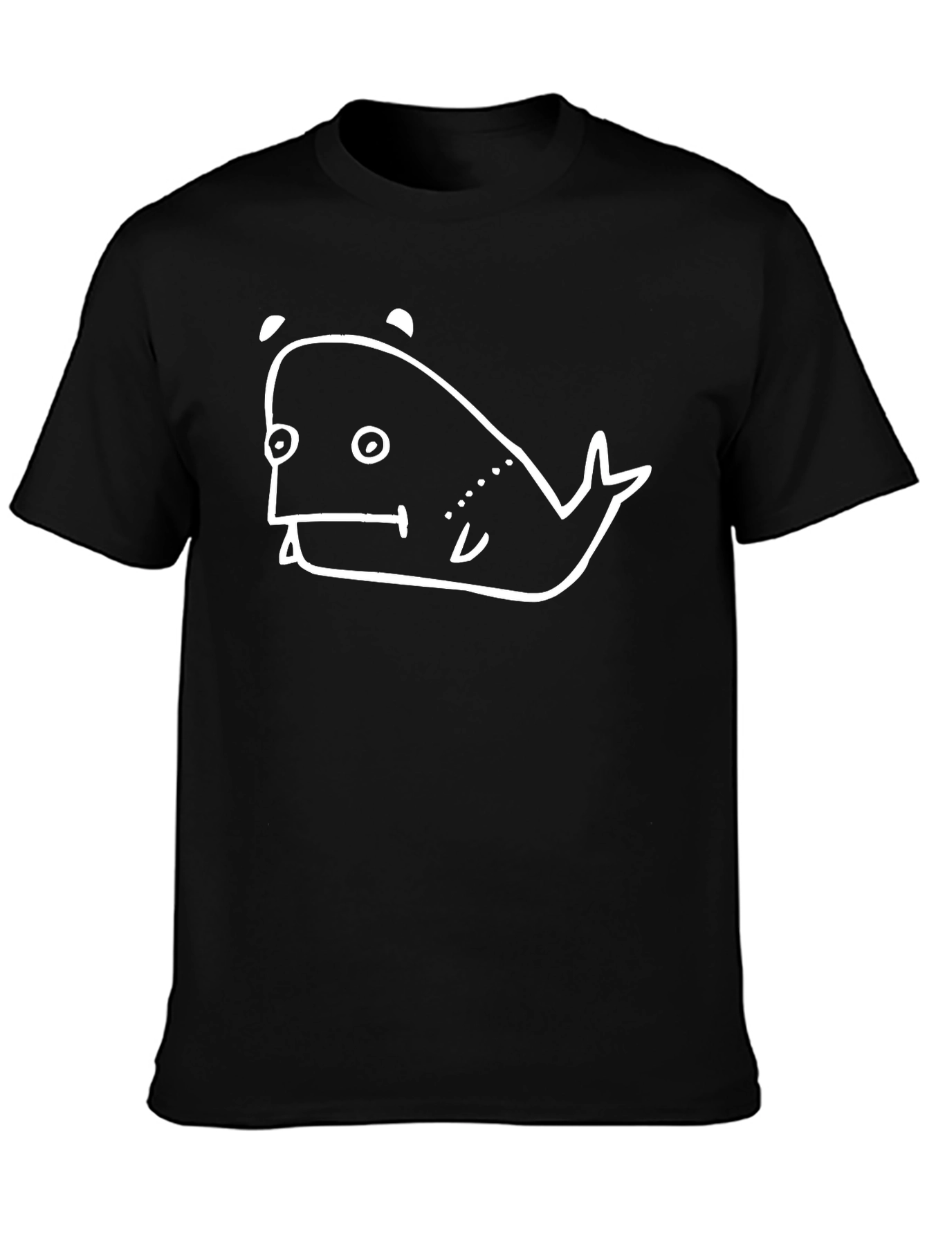 Cartoon Whale Graphic Tee - Black Cotton T-Shirt