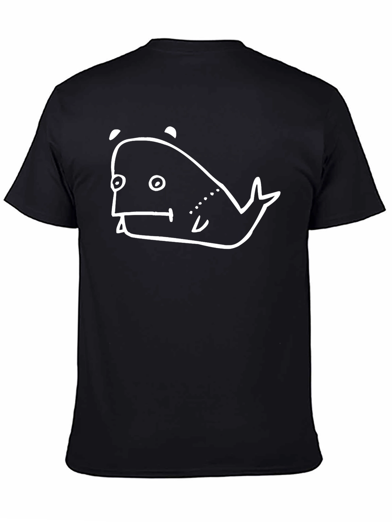 Cartoon Whale Graphic Tee - Black Cotton T-Shirt