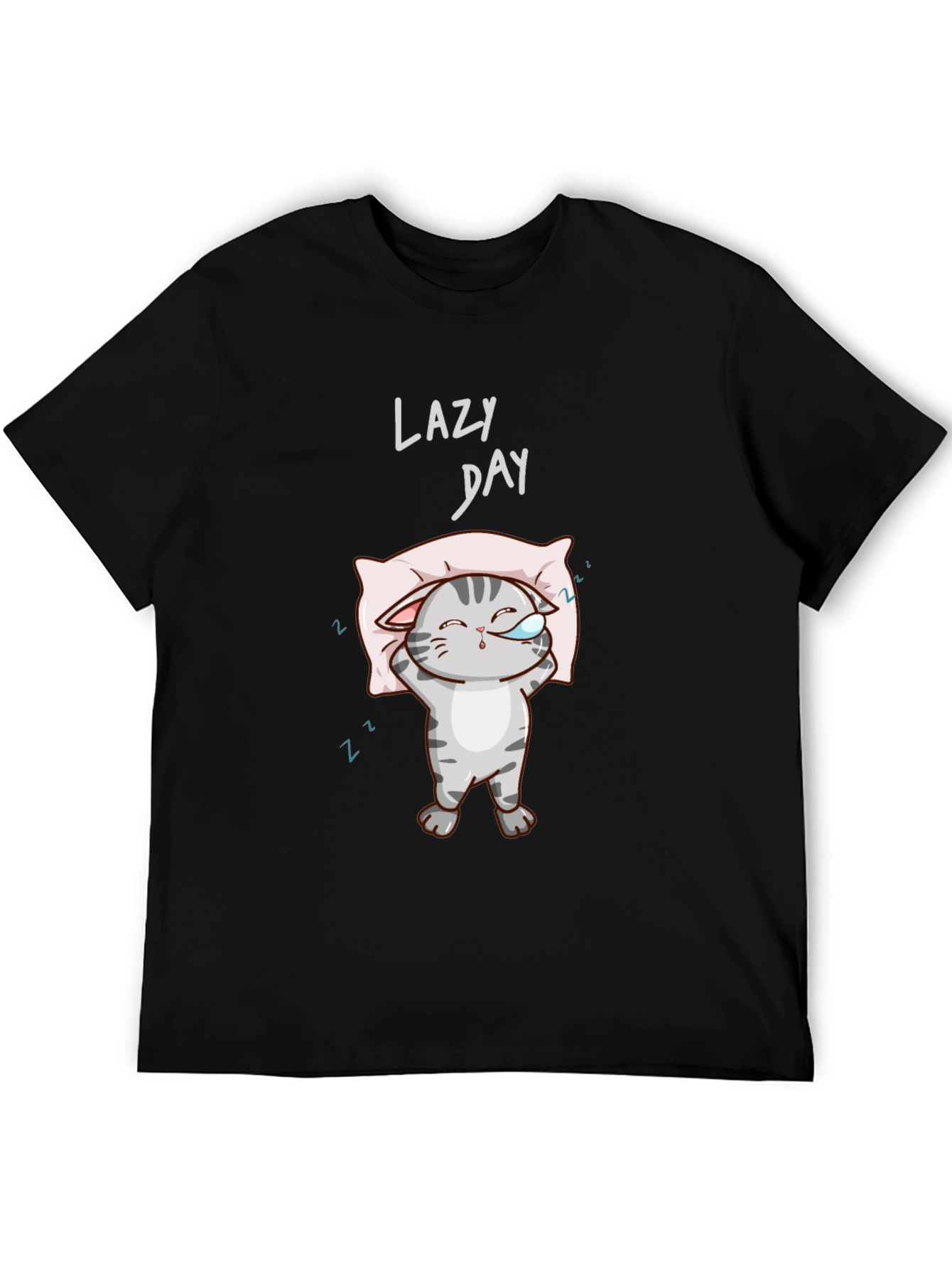 Lazy Day Cat Graphic Tee - Comfy Black T-Shirt