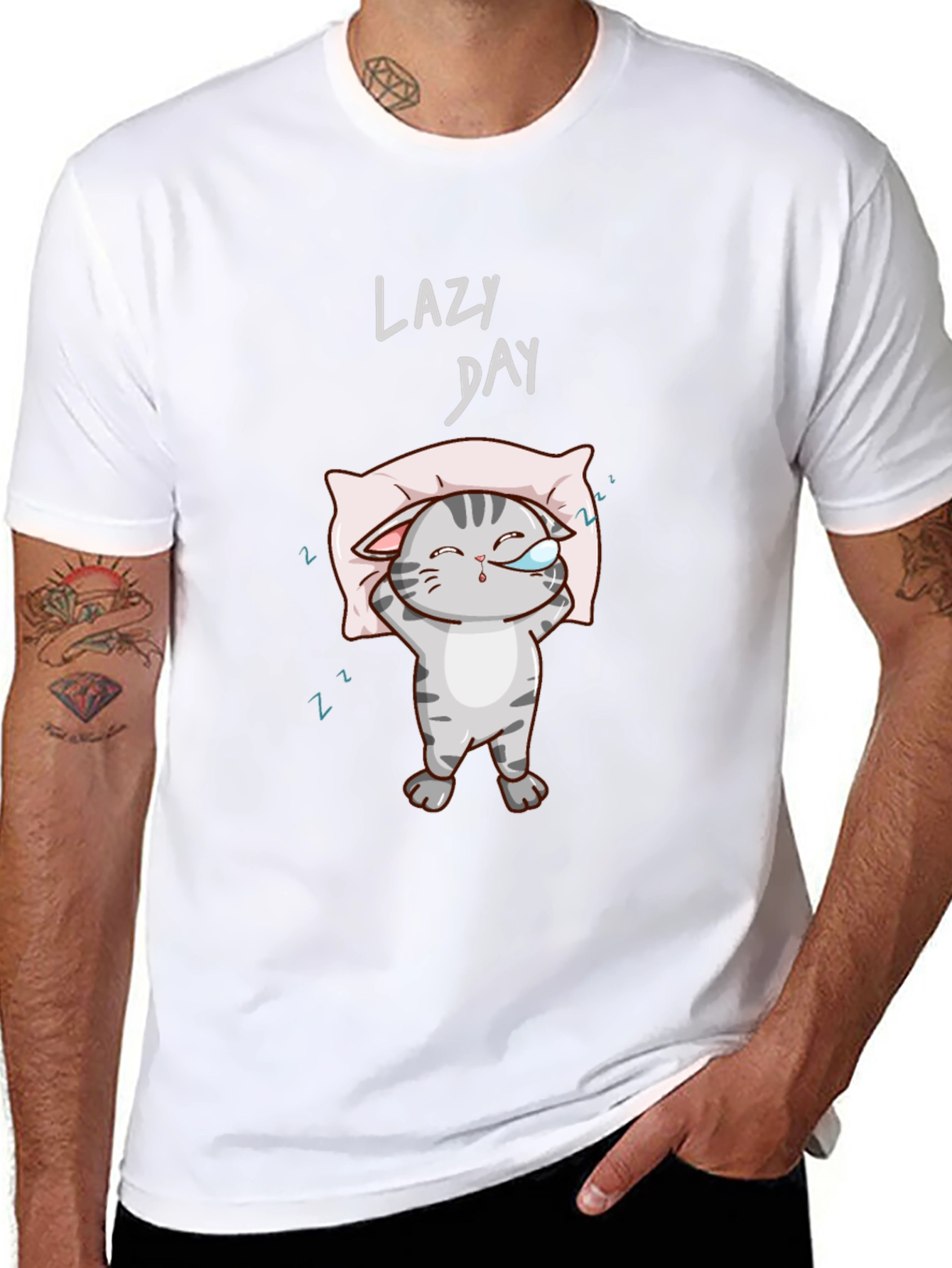 Lazy Day Cat Graphic Tee - Comfy Black T-Shirt
