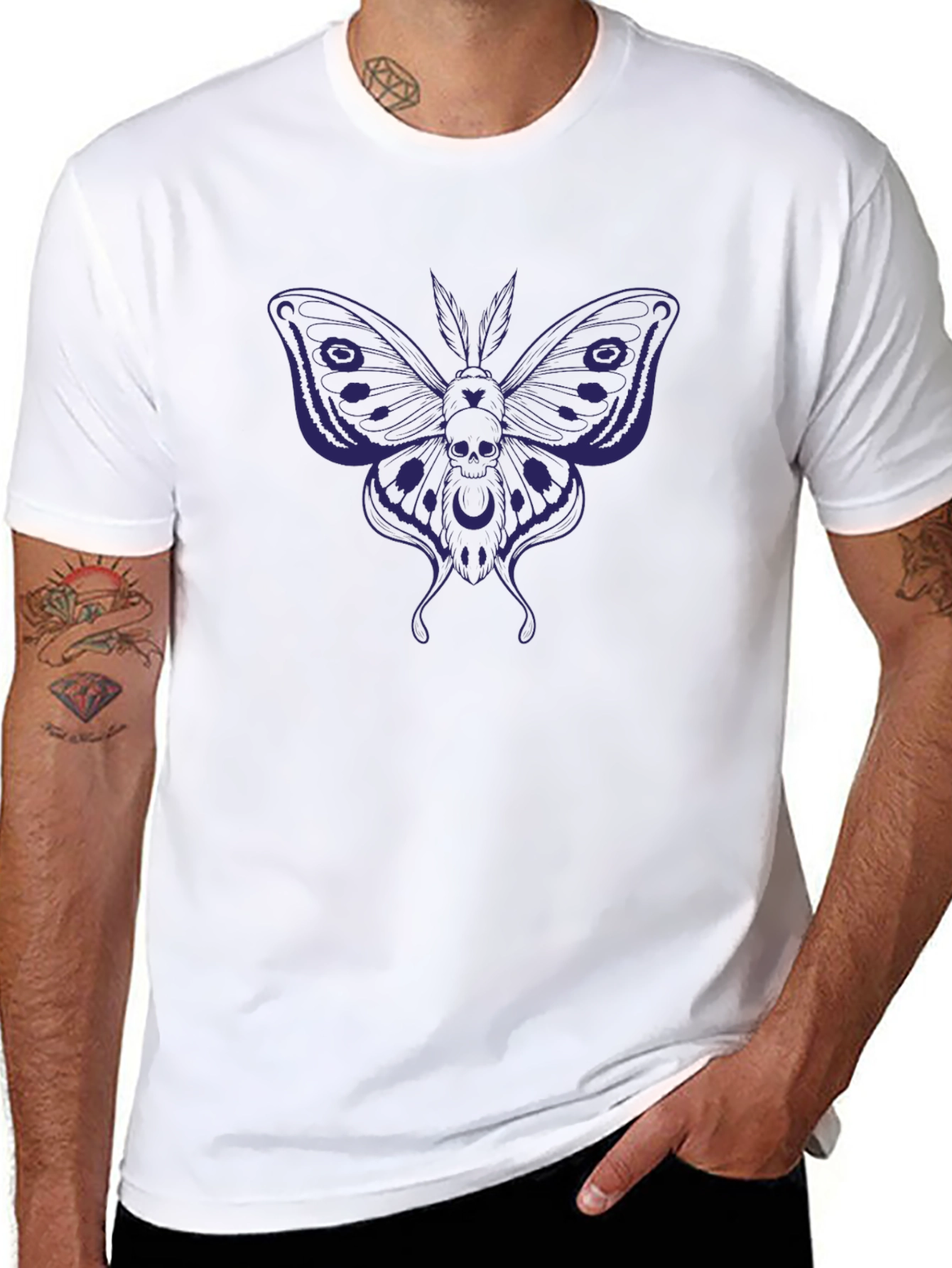 Skull Moth Graphic T-Shirt - Dark Gothic Style