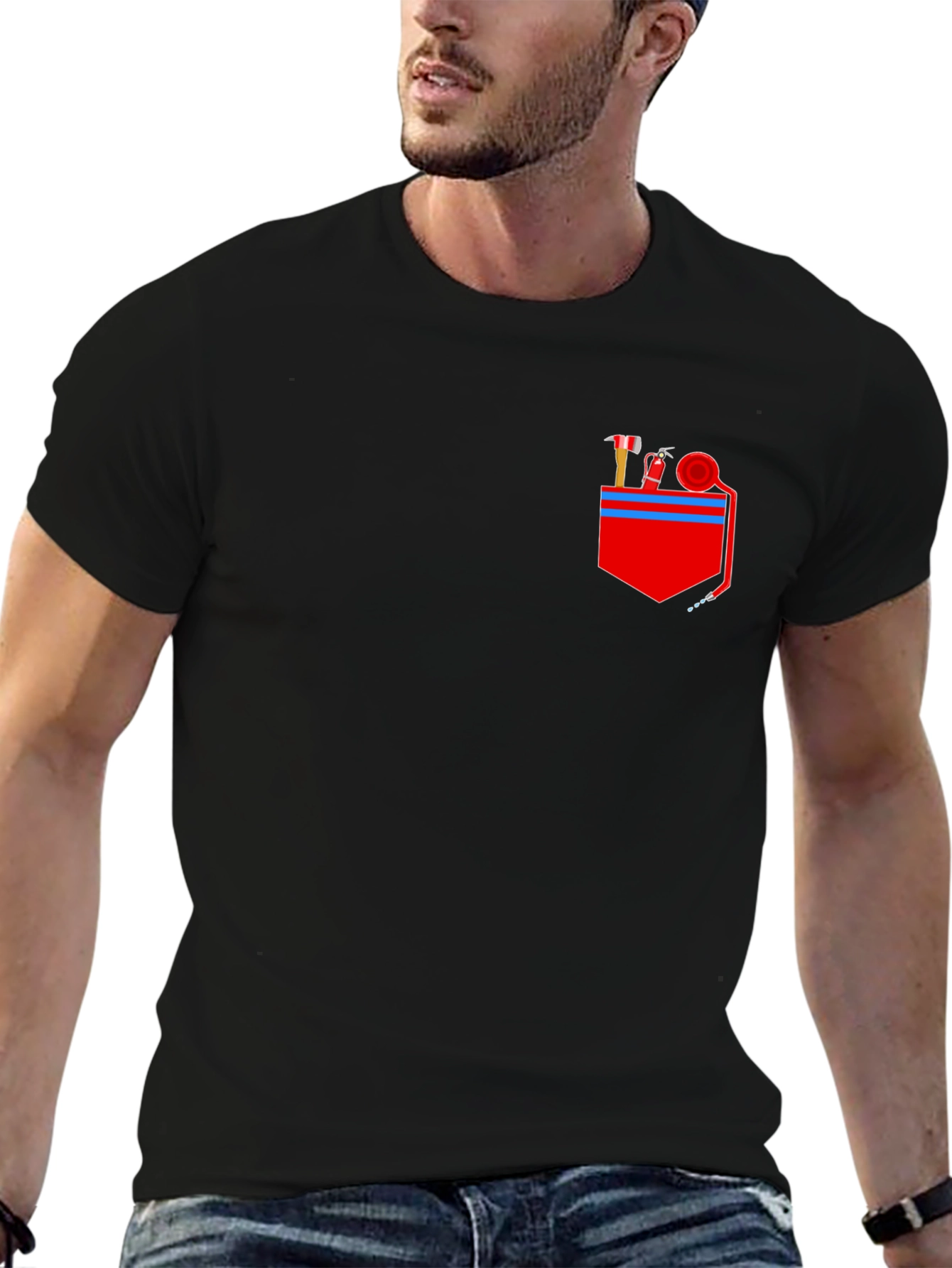 Firefighter Pocket Graphic Tee - Black Cotton Blend