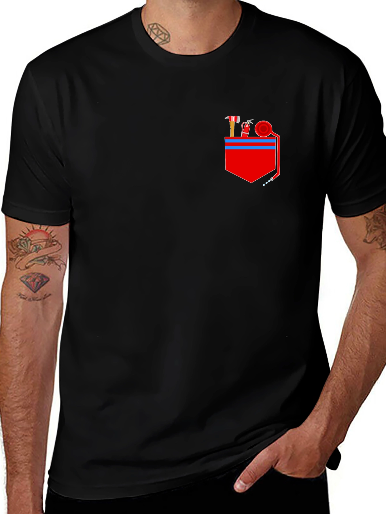 Firefighter Pocket Graphic Tee - Black Cotton Blend