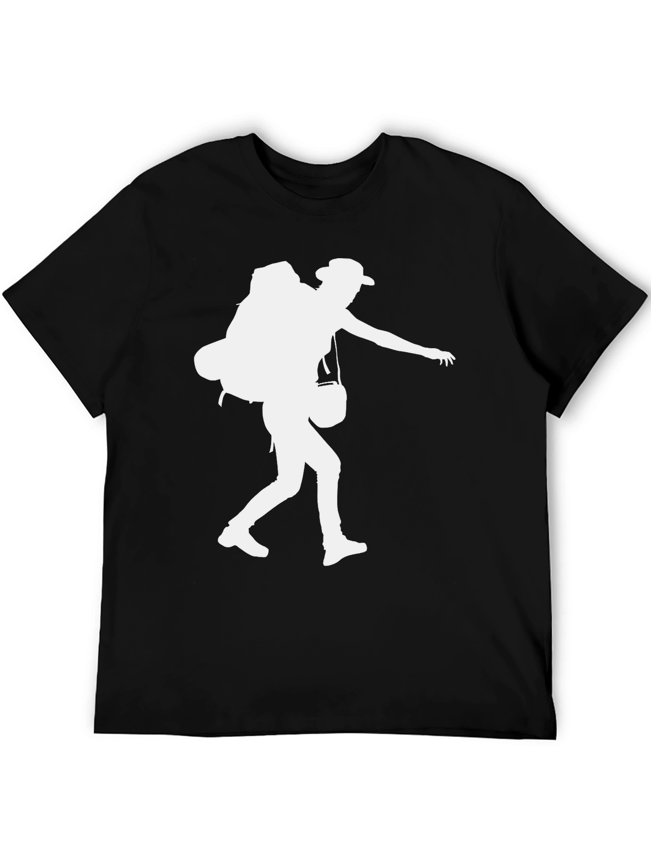 Hiker Silhouette Graphic Tee - Black Cotton Shirt