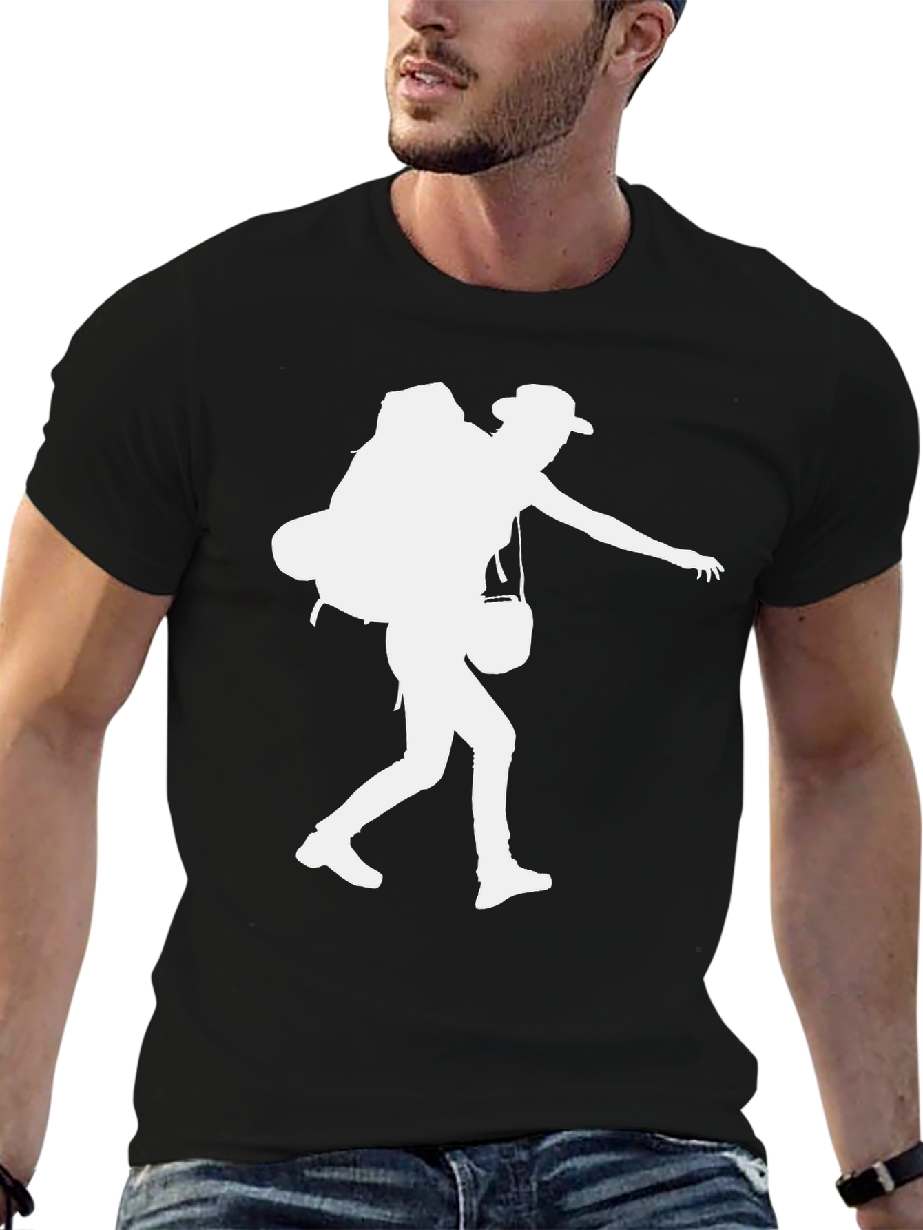 Hiker Silhouette Graphic Tee - Black Cotton Shirt