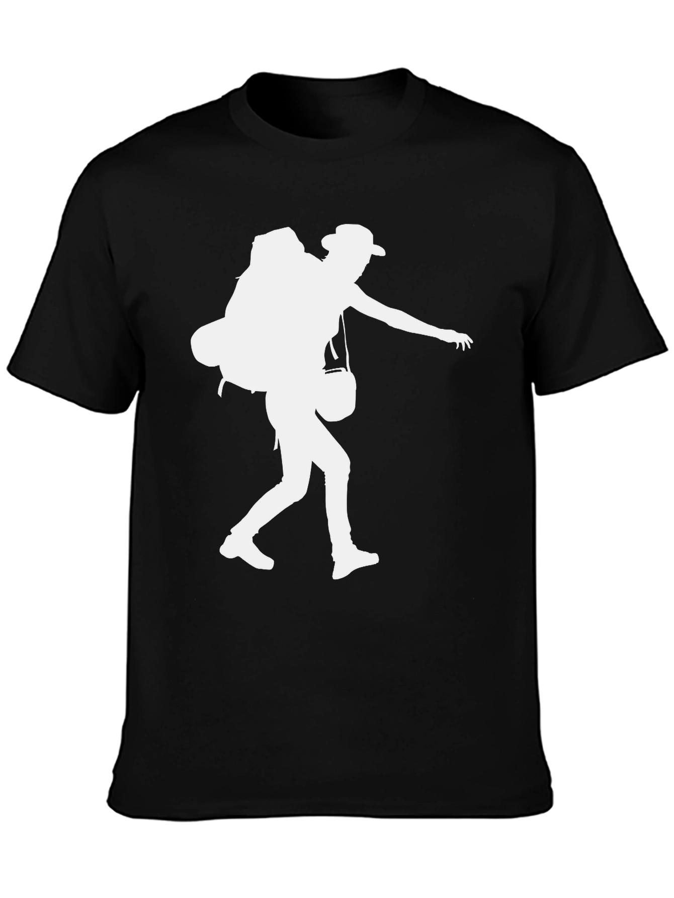 Hiker Silhouette Graphic Tee - Black Cotton Shirt