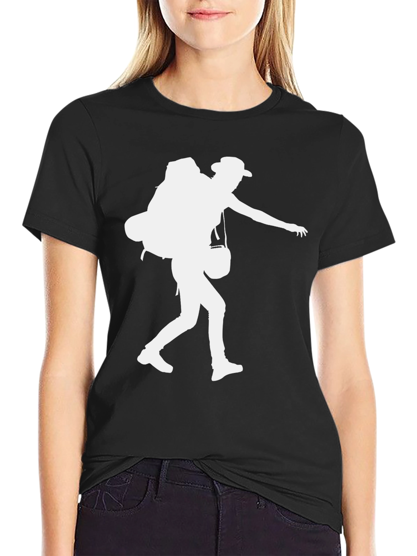 Hiker Silhouette Graphic Tee - Black Cotton Shirt
